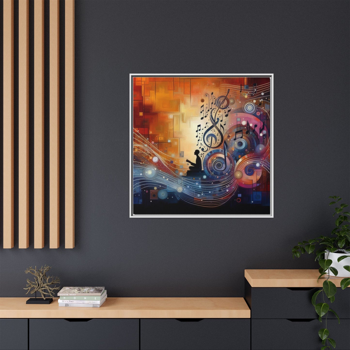 Modern Music-Themed Print Abstract Design Unique Framed Canvas Print Treble Clef Note Wall Art Music Lover Gift Decor 3 frame colors