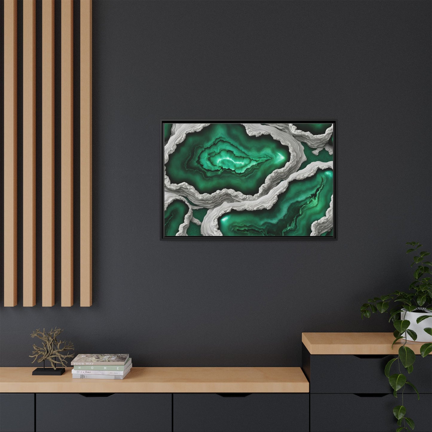 Emerald Green Quartz Crystal Geode Design Print Matte Canvas Wall Art Nature Lover Gift Geology Rock Lover Gift 3 frame color choices