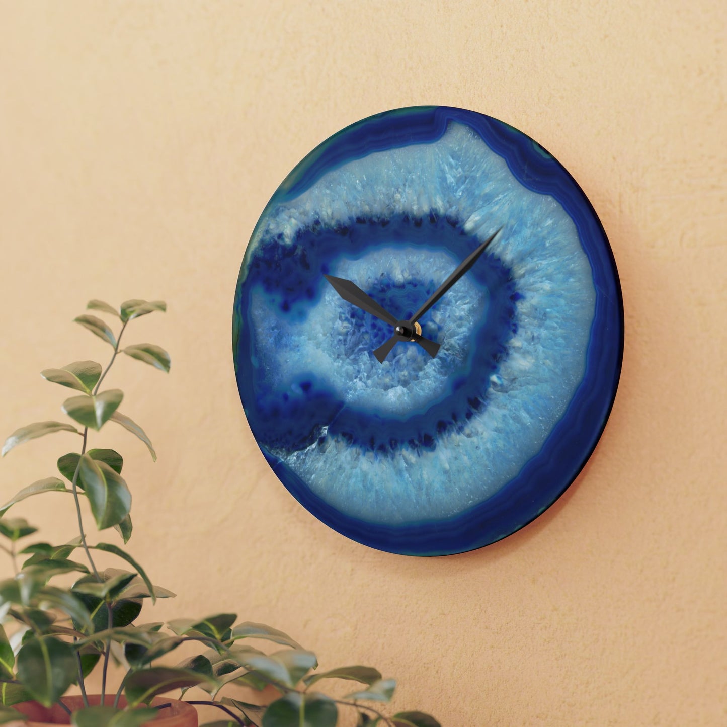 Blue Agate Crystal Geode Unique Design Acrylic Wall Clock Crystal Lover Gemologist Gift Nature Lover Rock Gift