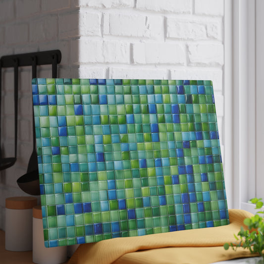 Kitchen Decor Glass Cutting Board Serving Tray with Geometric Design Cutting Board Gift for Home Cook Fun Glass Charcuterie Board