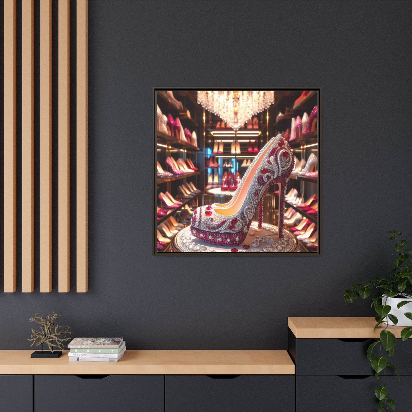 High Heel Shoe Framed Canvas Print Wall Art Unique Fashion Designer Style Haute Couture Shoe Lover Fashionista Gift Decor 3 Frame Colors