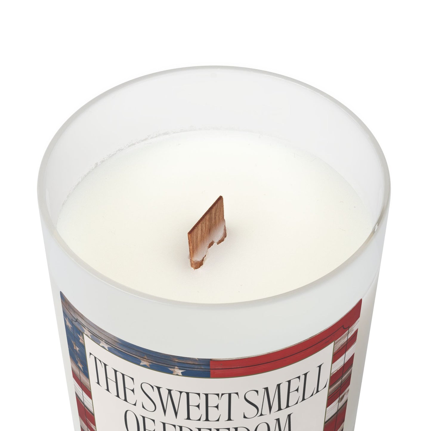 Artisanal Coconut Soy Frosted Glass Candle with Wooden Wick and Raw Maple Lid 11 oz Hand Poured Patriotic Flag Candle Americana Gift
