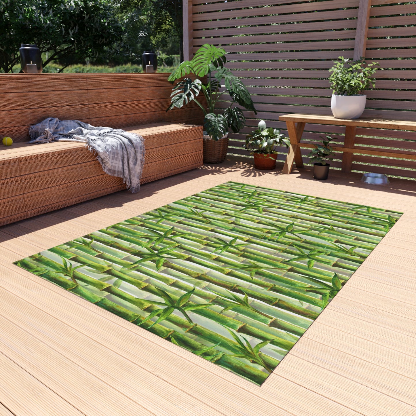 Bamboo-look Chenille Outdoor Rug with No-Skid Backing Cozy Outdoor Carpet Patio Decor Gazebo Rug Beachy Tropical Pool Area Asian Decor