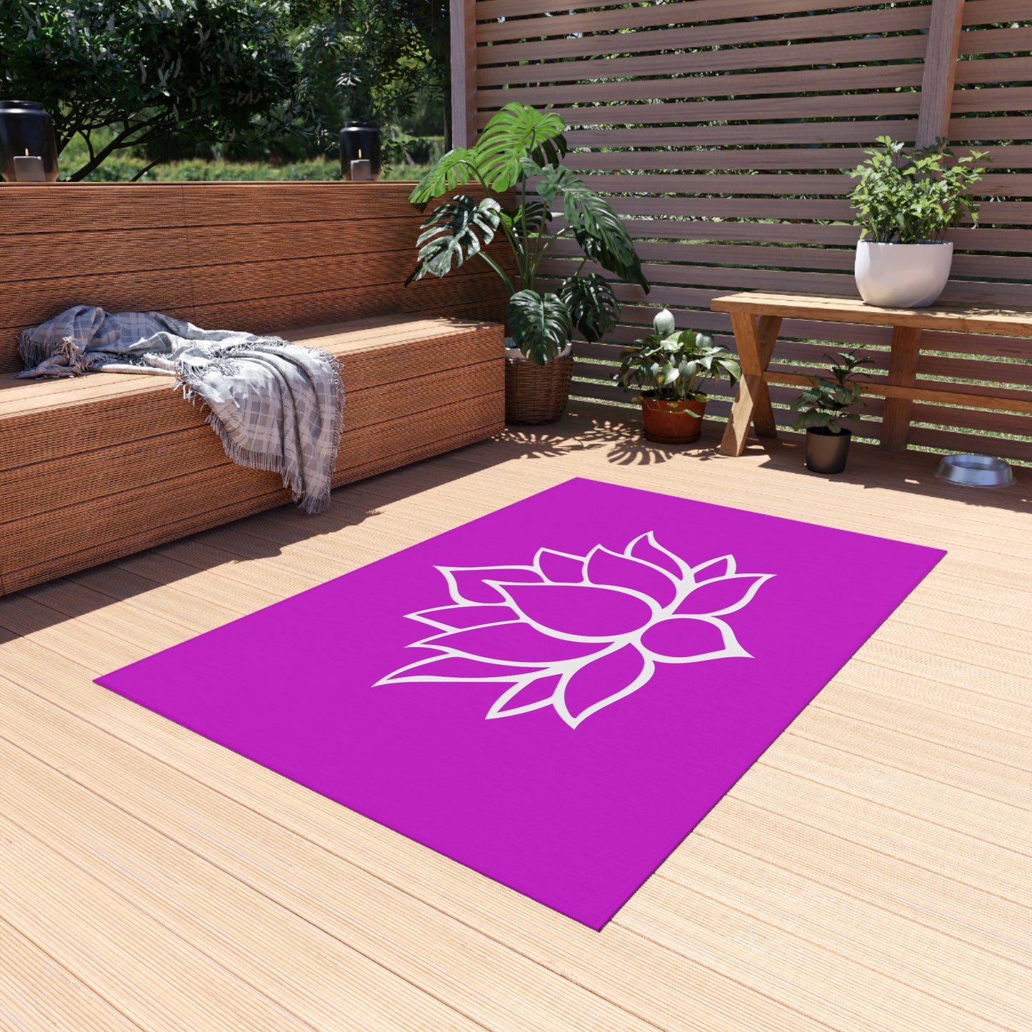 Zen Chenille Outdoor Rug with No-Skid Backing Cozy Outdoor Carpet Lotus Blossom Patio Decor Gazebo Rug Pool Area Decor Outdoor Kitchen Rug