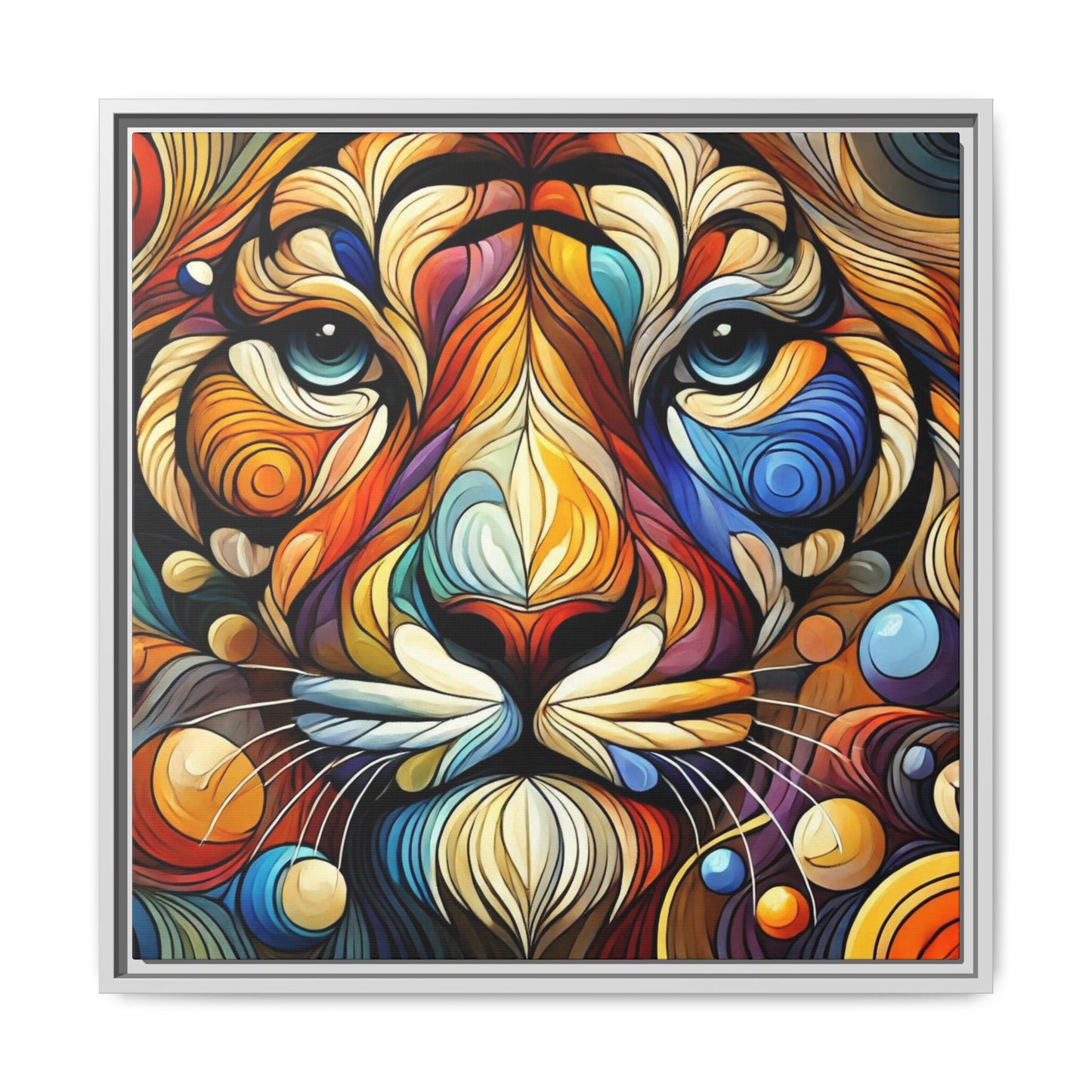 Modern Lion Face Print Abstract Design Unique Framed Canvas Print King of Jungle Wall Art Animal Lover Nature Lover Decor 3 frame colors