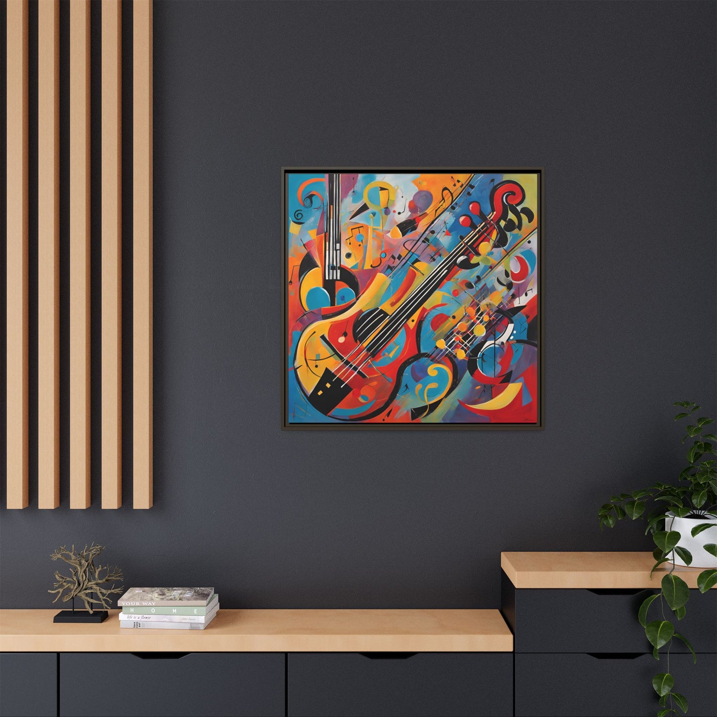 Modern Music-Themed Print Abstract Design Unique Framed Canvas Print Guitar Wall Art Music Lover Gift Decor 3 frame colors
