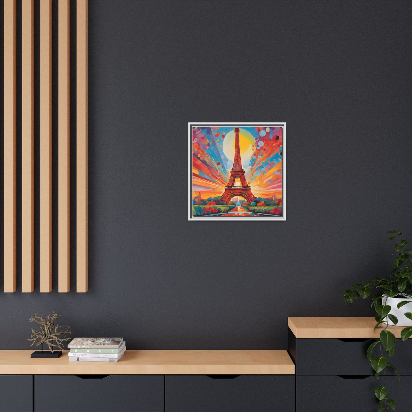 Modern Abstract Eiffel Tower Design Unique Framed Colorful Canvas Landscape Wall Art Paris France Gift Nature Lover Gift 3 frame colors