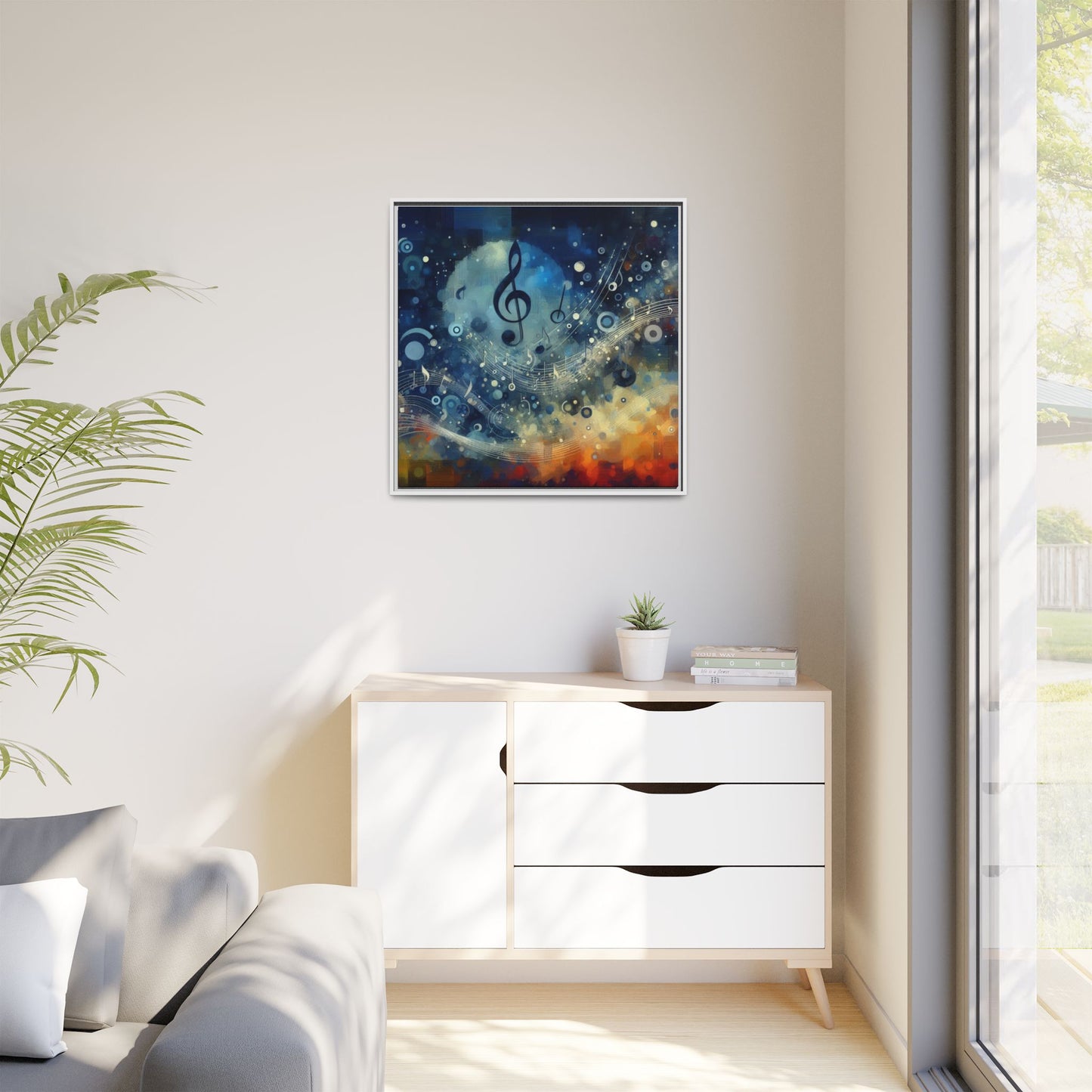 Modern Music-Themed Print Abstract Design Unique Framed Canvas Print Treble Clef Note Wall Art Music Lover Gift Decor 3 frame colors