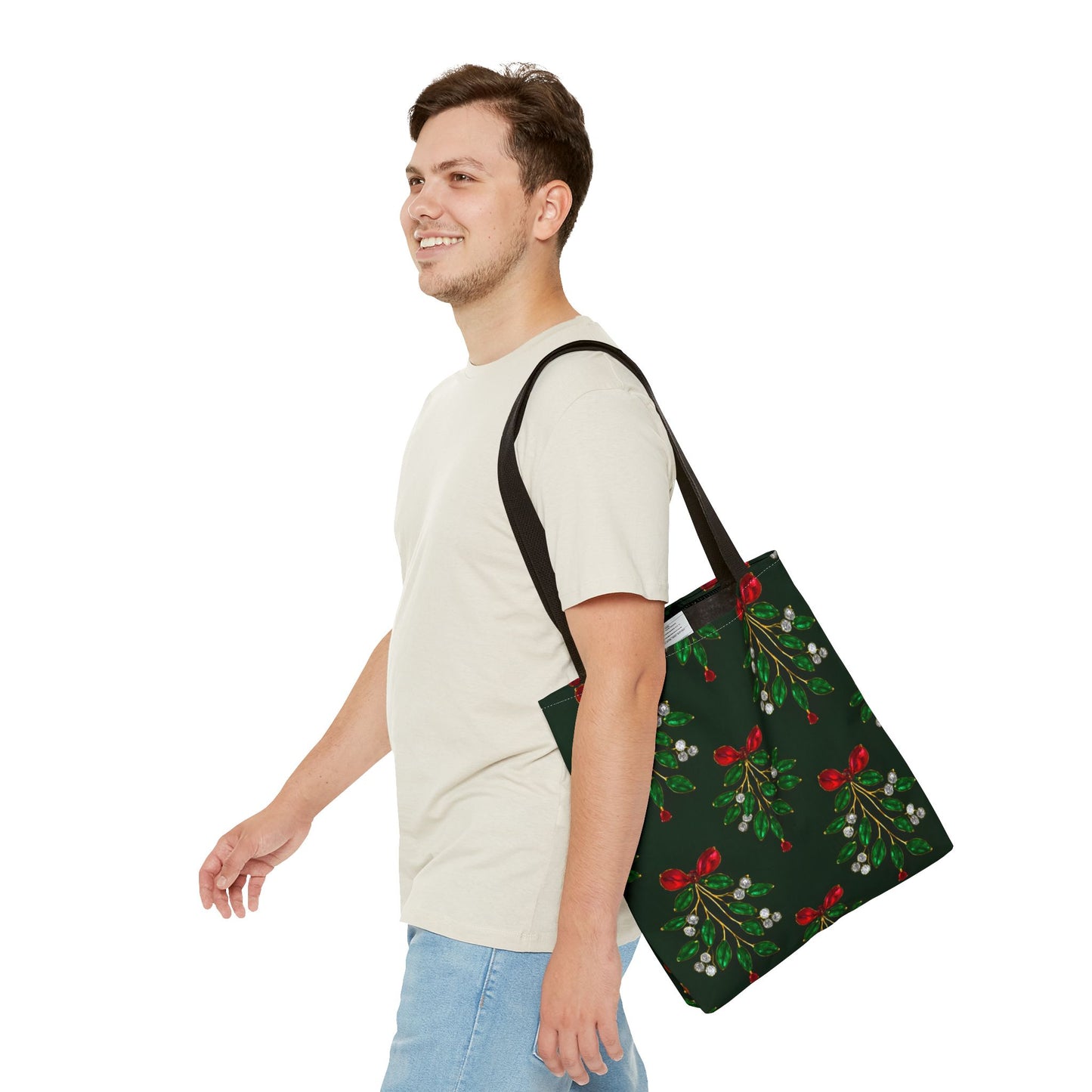 Mistletoe Christmas Tote Bag Holiday Cheer Gift Glam Winter Accessory Reusable Winter Tree Shopping Bag Xmas Joy Gift Unisex Bag for Him Her