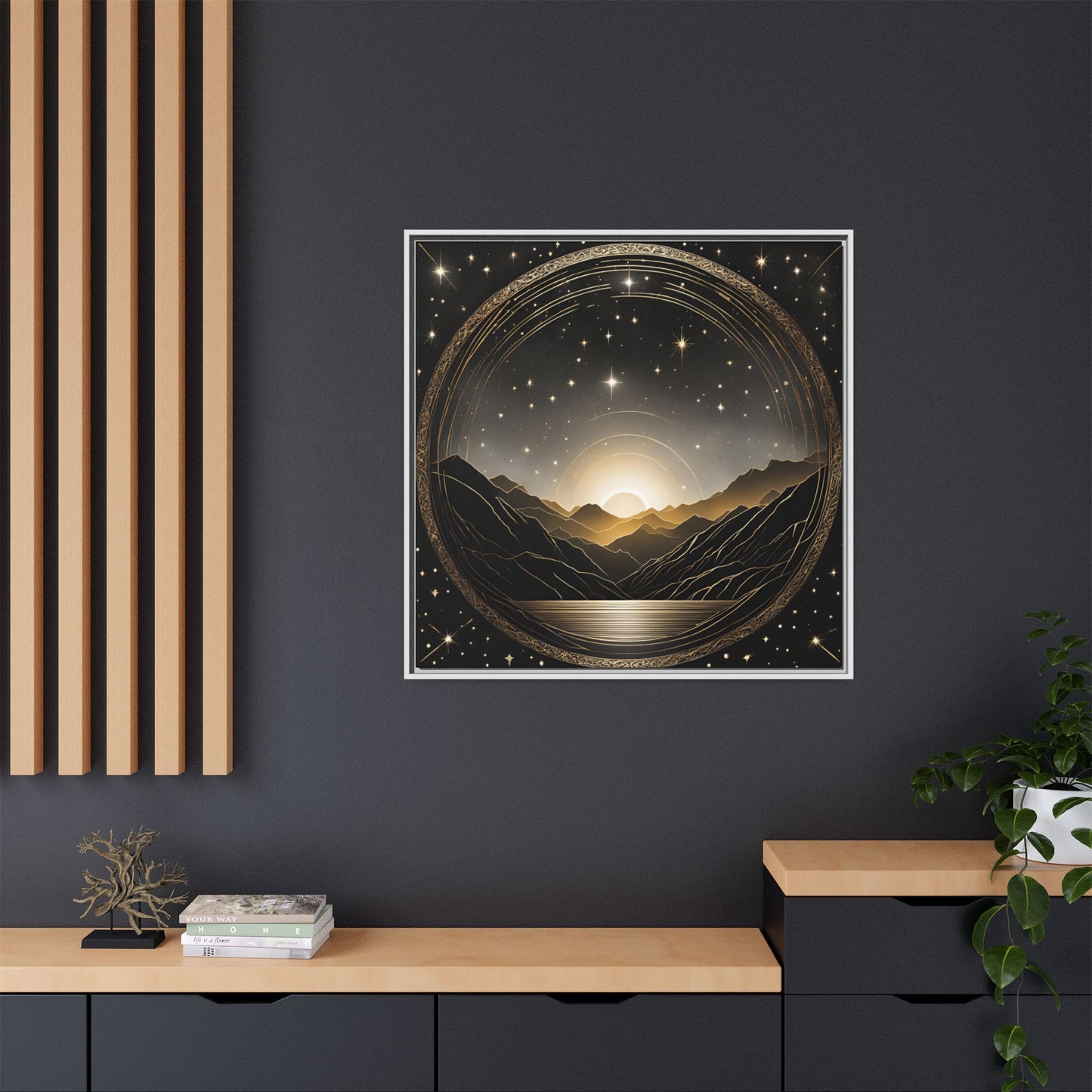 Boho Celestial Design Unique Framed Canvas Wall Art Sun and Stars Astrological Gift Nature Lover Gift Astronomy Gift 3 frame color choices