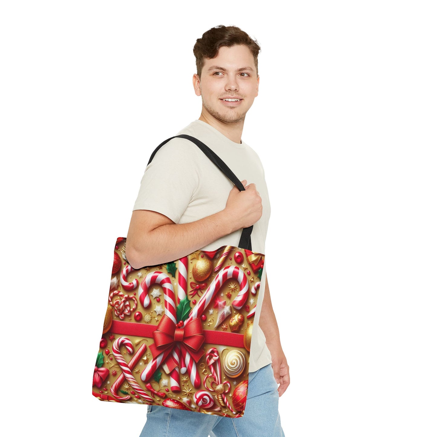 Candy Cane Christmas Tote Bag Holiday Cheer Gift Glam Winter Accessory Reusable Winter Shopping Bag Xmas Joy Gift Unisex Bag for Him Her