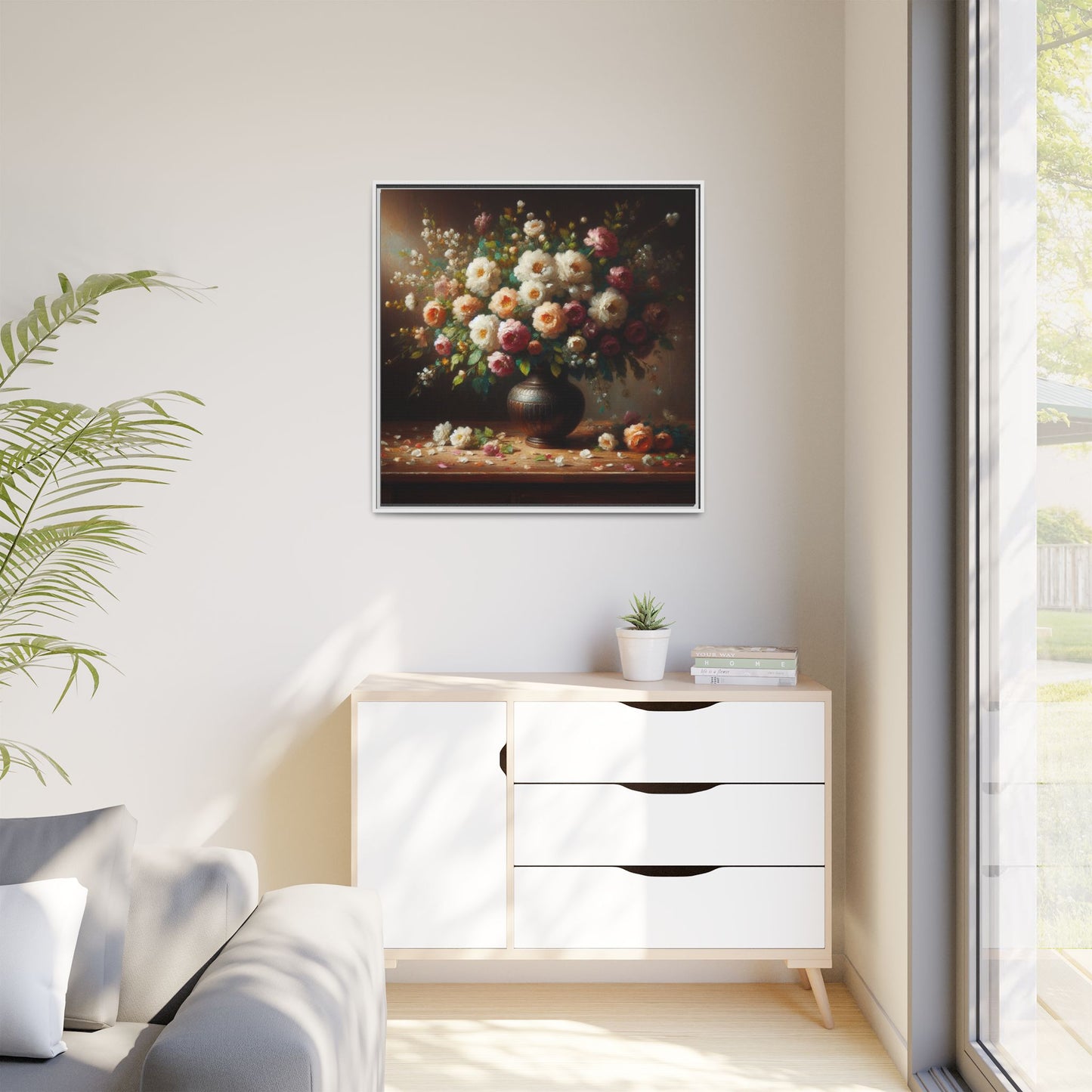 Vase of Flowers Unique Framed Canvas Wall Art Flower Lover Gift Wildflower Artwork Nature Lover Lanscape Gift 3 frame colors
