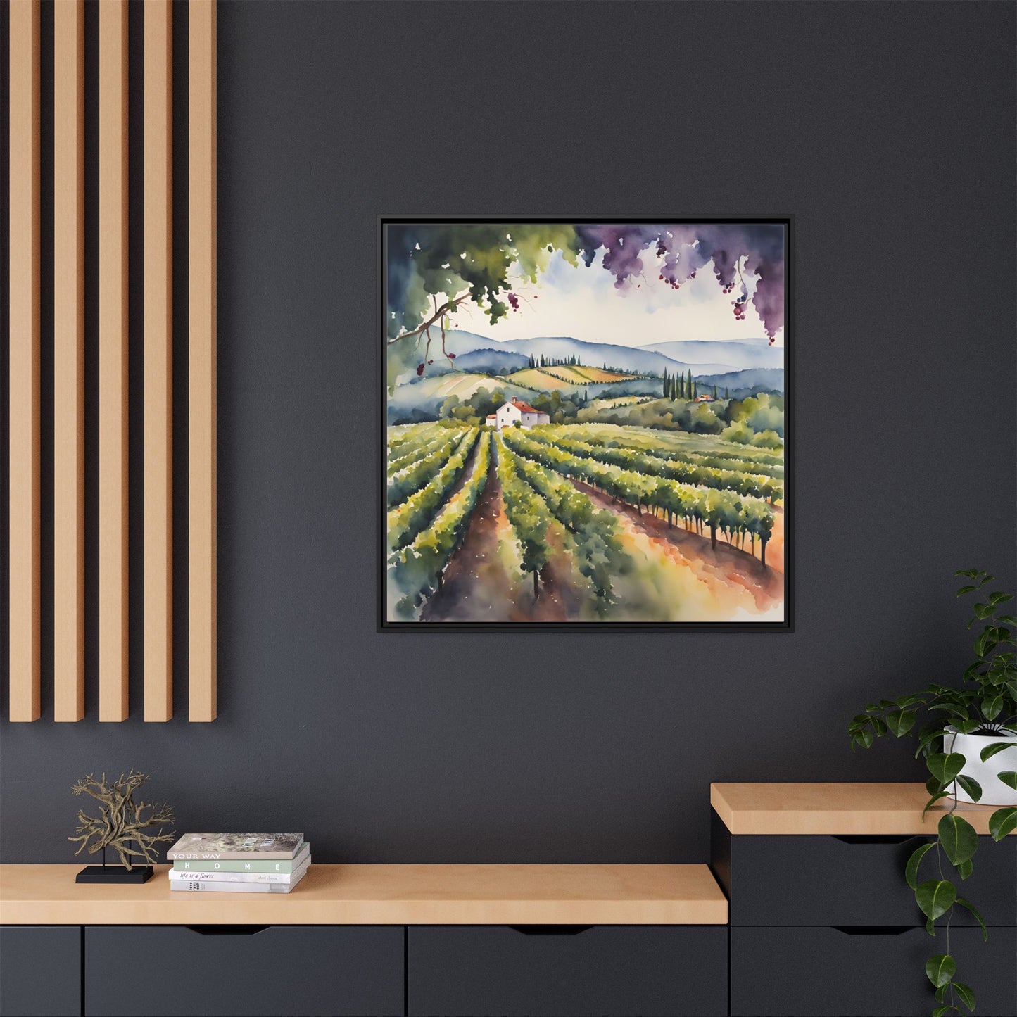 Vineyard Design Unique Framed Canvas Wall Art Gift Nature Lover Landscape Decor Wine Lover Gift Grape Vines Image 3 frame colors