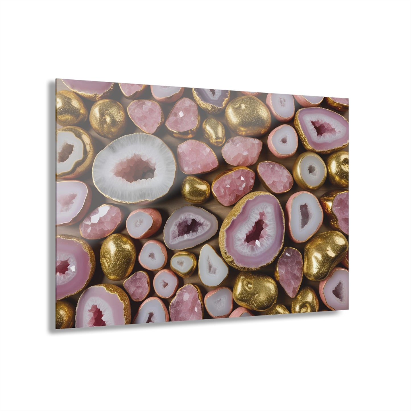 Large Pink Quartz-Inspired Design Acrylic Print Geode Look French Cleat Nature Rock Lover Wall Art Lover Gift Artwork Modern Home Decor