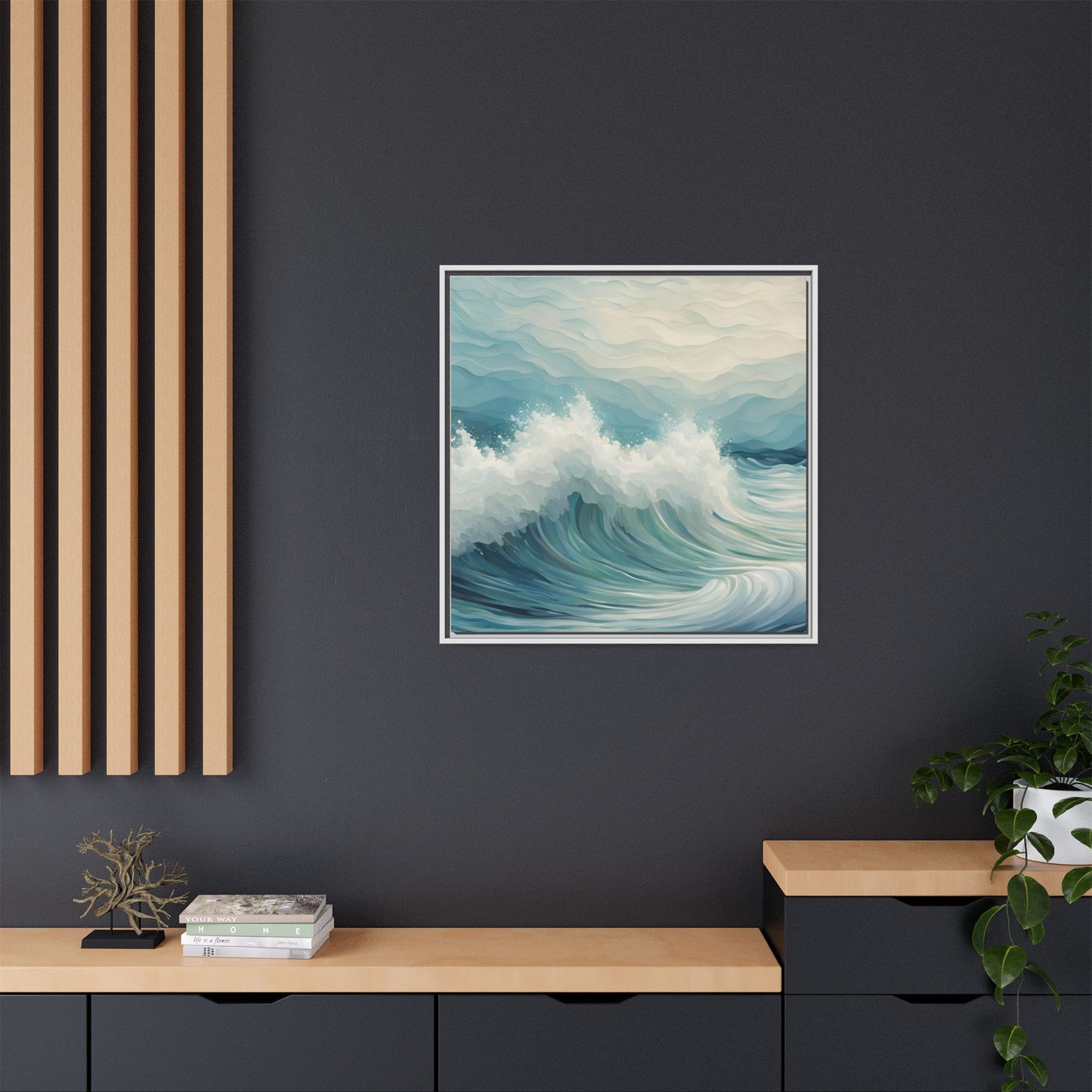 Modern Abstract Wave Design Unique Framed Canvas Wall Art Ocean Beach Gift Nature Lover Gift Underwater Sea Lover Gift 3 frame colors