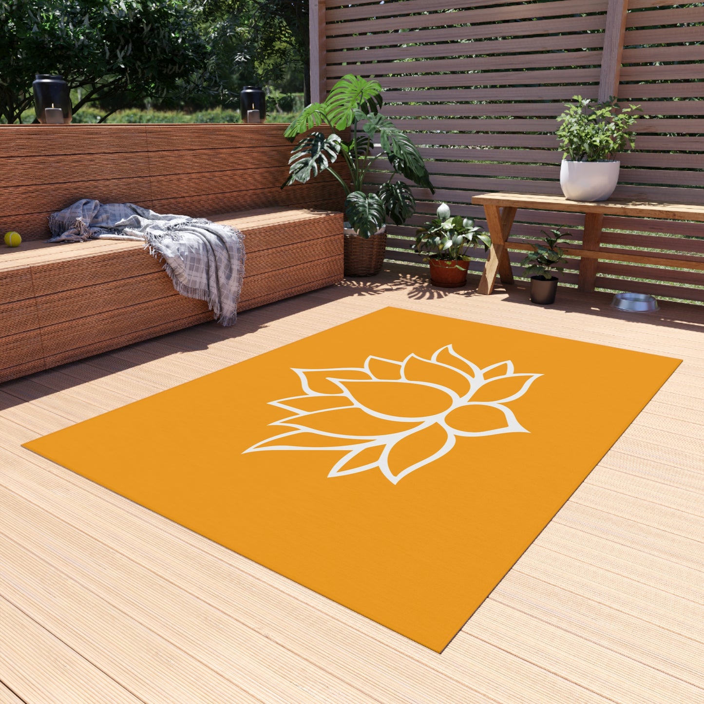 Zen Chenille Outdoor Rug with No-Skid Backing Cozy Outdoor Carpet Lotus Blossom Patio Decor Gazebo Rug Pool Area Decor Outdoor Kitchen Rug