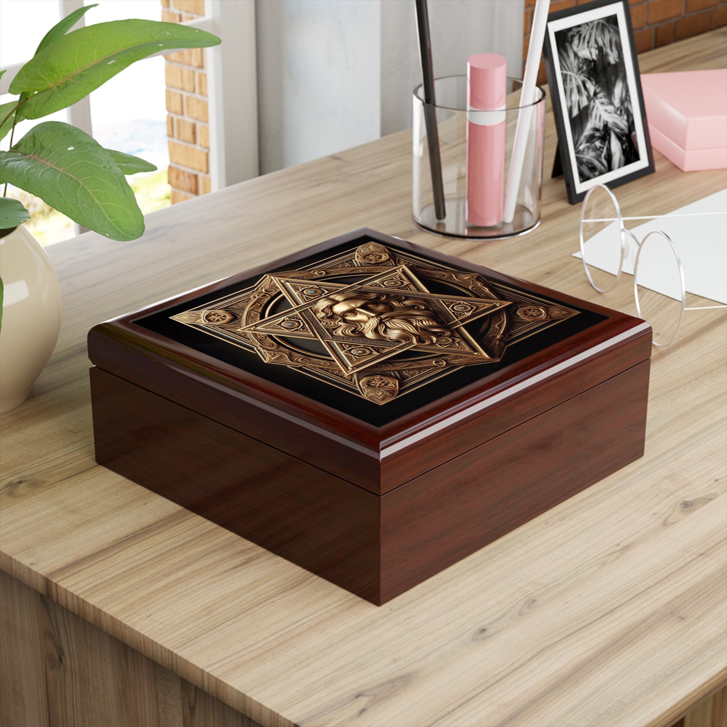 Star of David Wood Jewelry Box Handcrafted Holiday Trinket Rustic Keepsake Gift for Him Her Festive Vanity Storage Hanukkah Decor