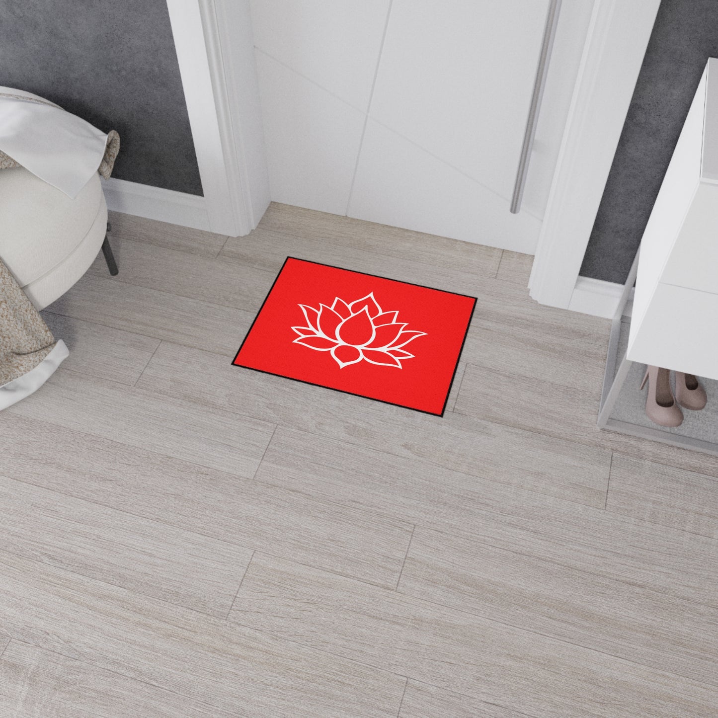 Decorative Heavy Duty Non-Slip Floor Mat Stylish Design Perfect for Entryway Kitchen Décor Red Lotus Blossom Floral Design Rug Bath Mat