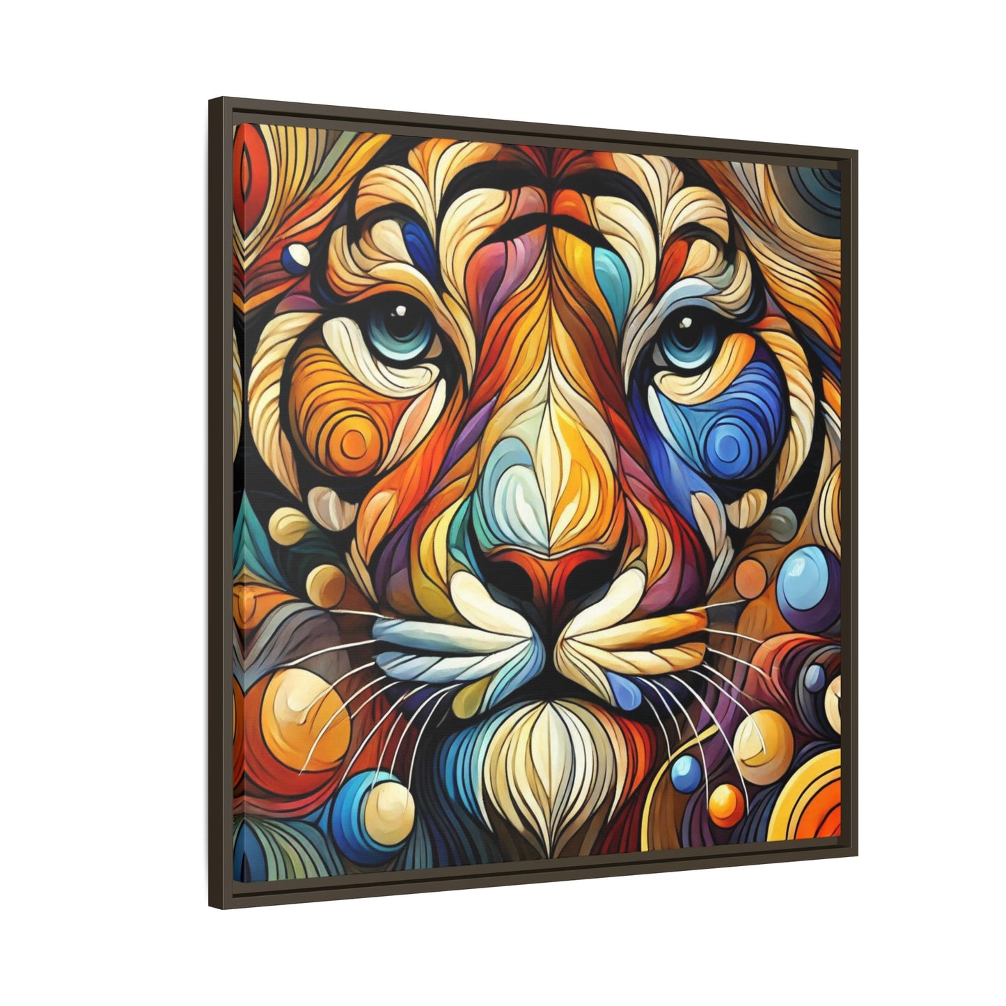 Modern Lion Face Print Abstract Design Unique Framed Canvas Print King of Jungle Wall Art Animal Lover Nature Lover Decor 3 frame colors