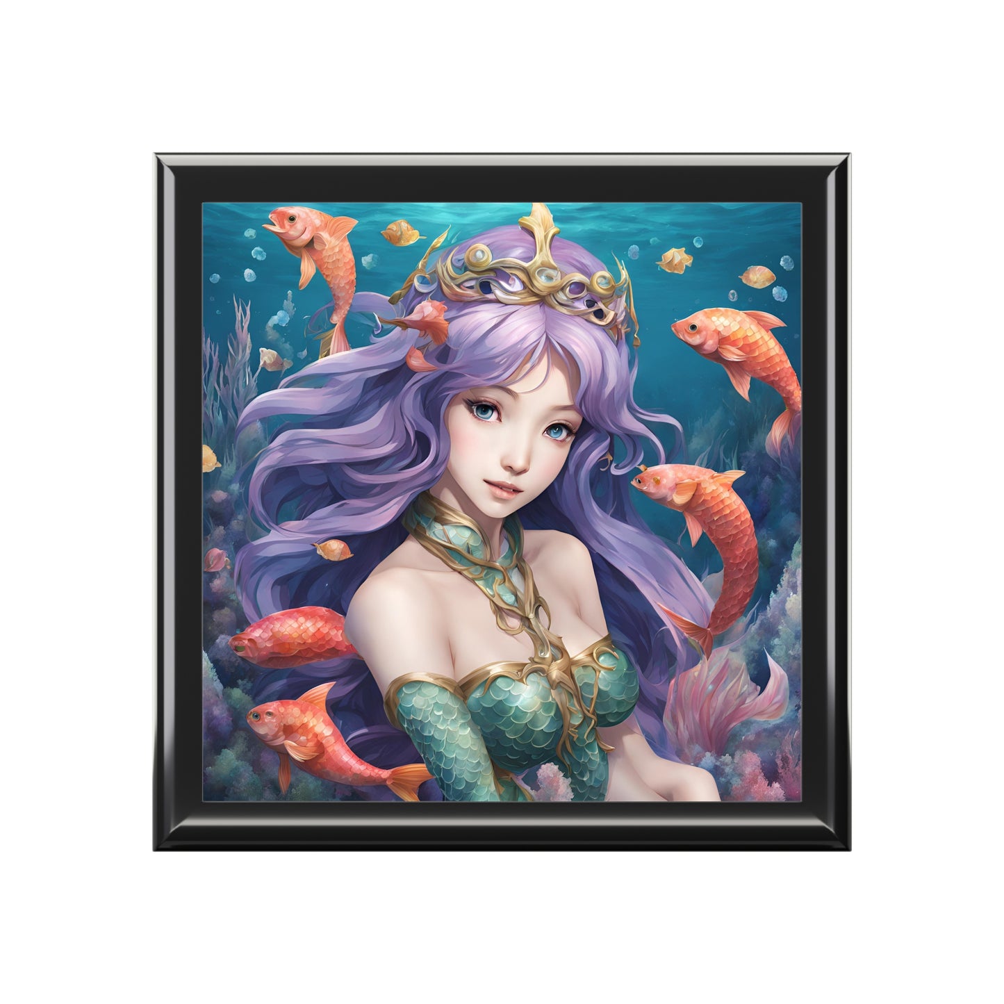 Unique Fantasy Art Print Anime Mermaid Mythical Design Jewelry Box Trinket Box Bedroom Dresser Decor Vanity Gift Box 3 colors to choose from