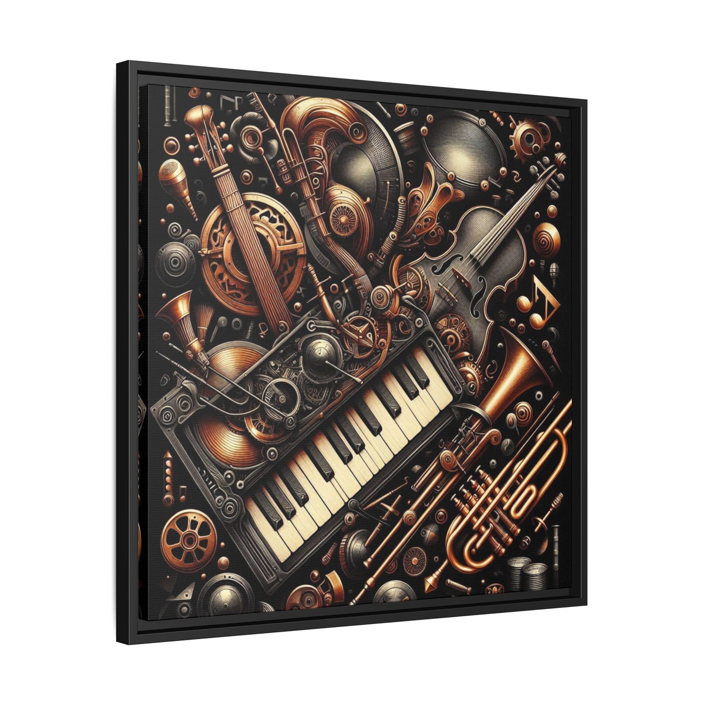 Modern Music-Themed Steampunk Style Print Abstract Design Unique Framed Canvas Print Wall Art Music Lover Gift Decor 3 frame colors