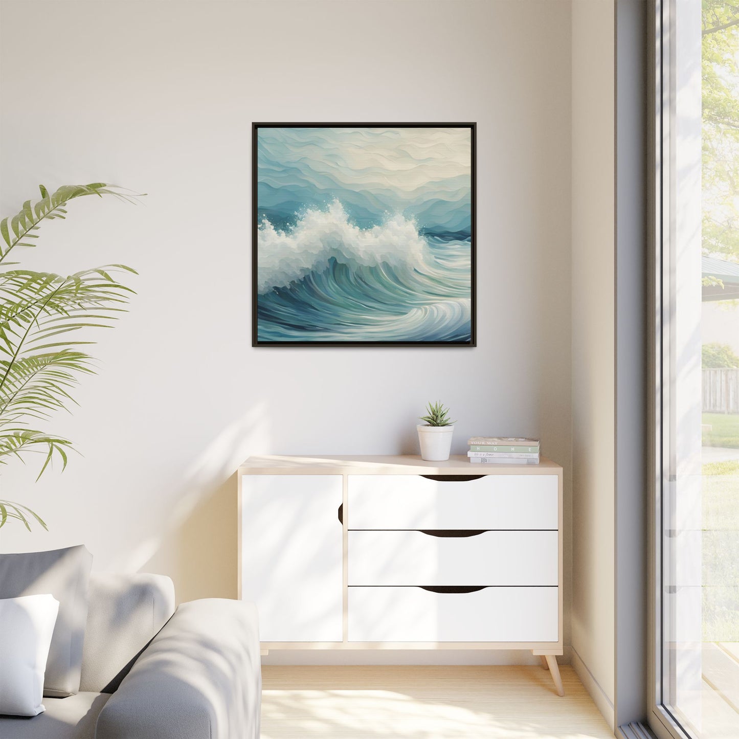 Modern Abstract Wave Design Unique Framed Canvas Wall Art Ocean Beach Gift Nature Lover Gift Underwater Sea Lover Gift 3 frame colors