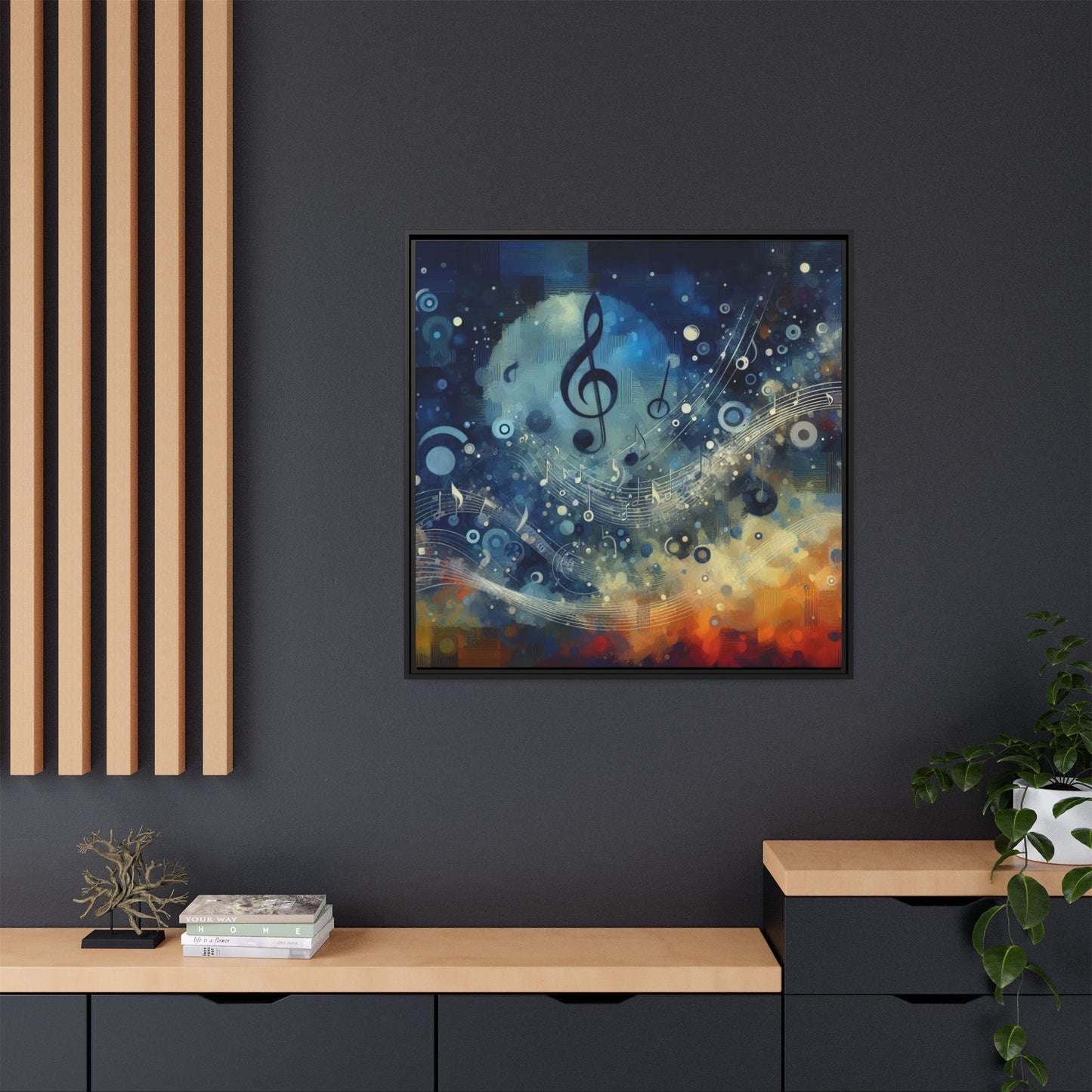 Modern Music-Themed Print Abstract Design Unique Framed Canvas Print Treble Clef Note Wall Art Music Lover Gift Decor 3 frame colors
