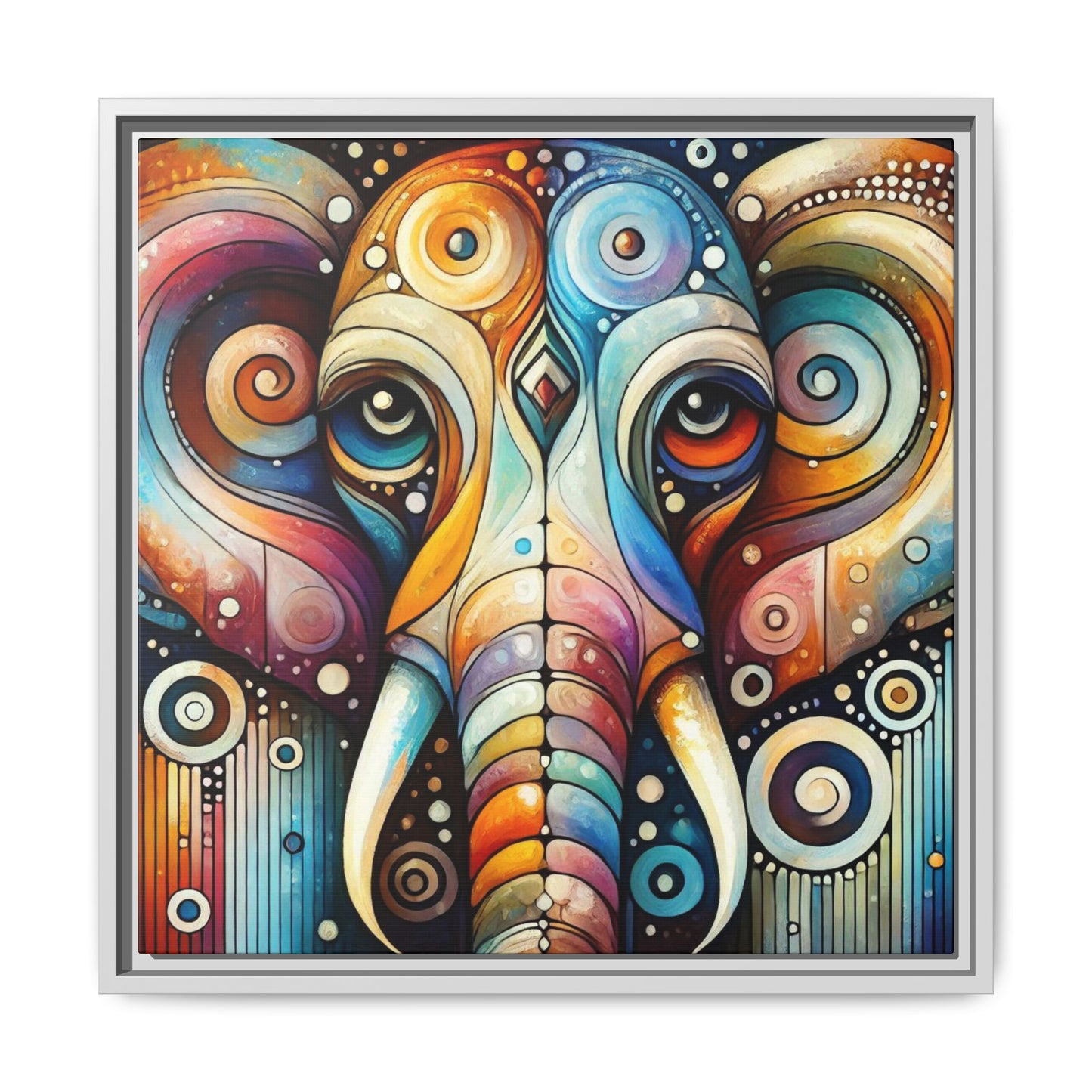 Modern Elephant Face Print Abstract Design Unique Framed Canvas Print African Wall Art Animal Lover Nature Lover Decor 3 frame colors