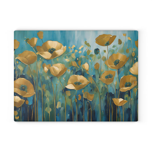 Kitchen Decor Glass Cutting Board Serving Tray with Field of Flowers Pattern Cutting Board Gift for Home Cook Charcuterie Board