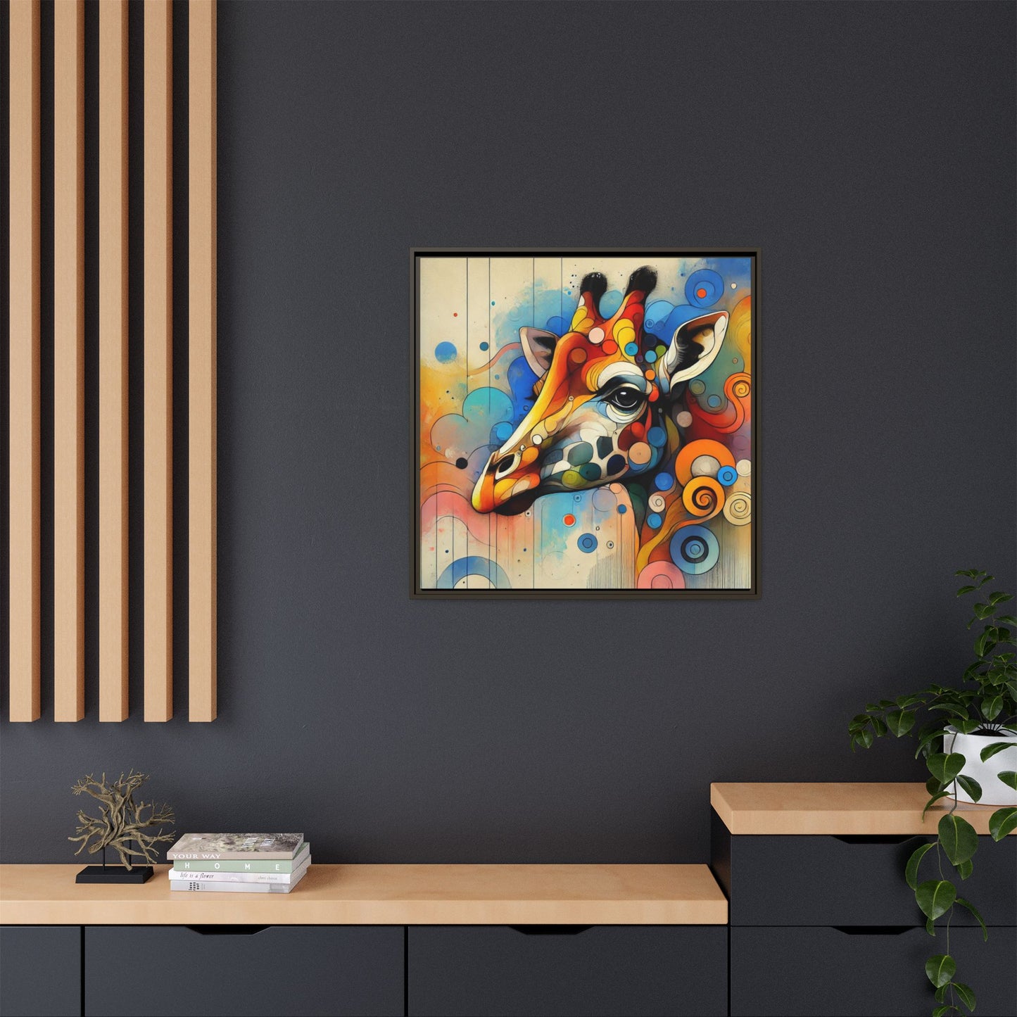 Modern Giraffe Print Abstract Design Unique Framed Canvas Print African Wall Art Animal Lover Gift Nature Lover Decor 3 frame colors