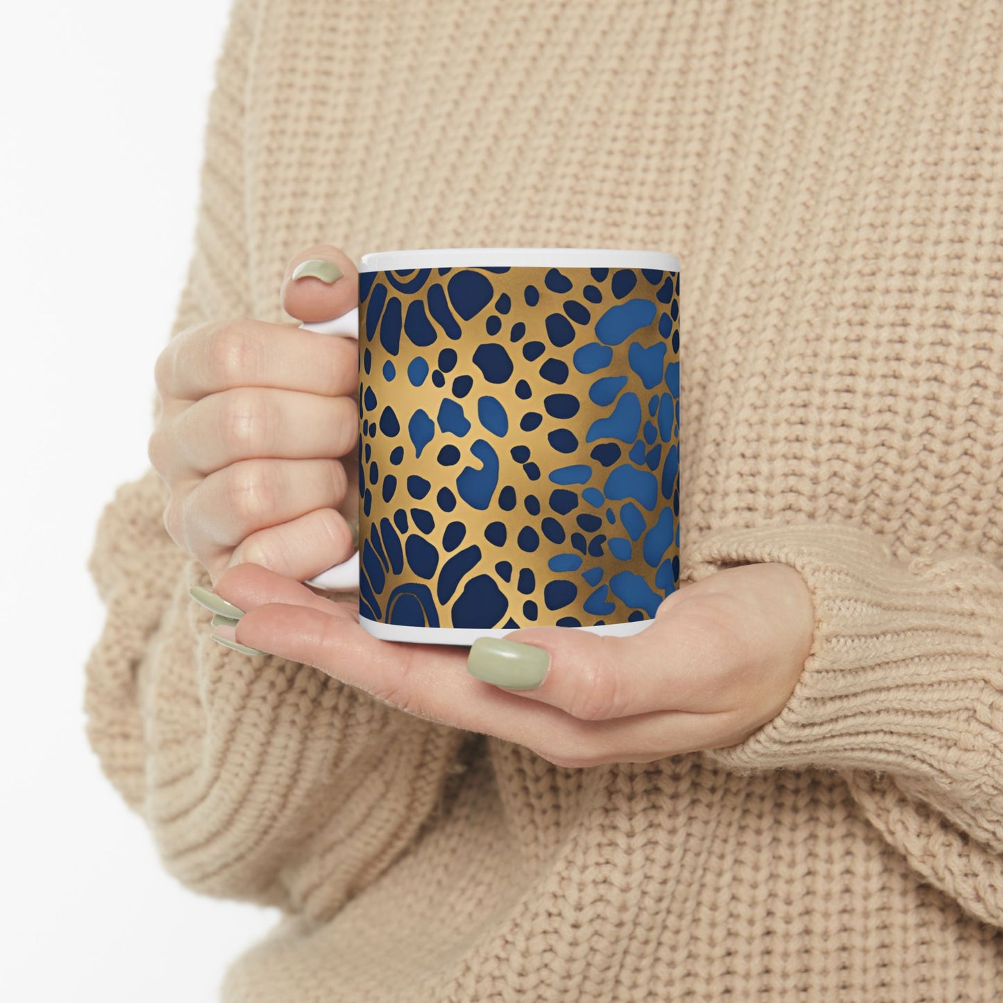 Cute Dog or Cat Paw Print Blue and Gold Ceramic Coffee Tea or Hot Chocolate Mug Pet Parent Gift Animal Lover Mug