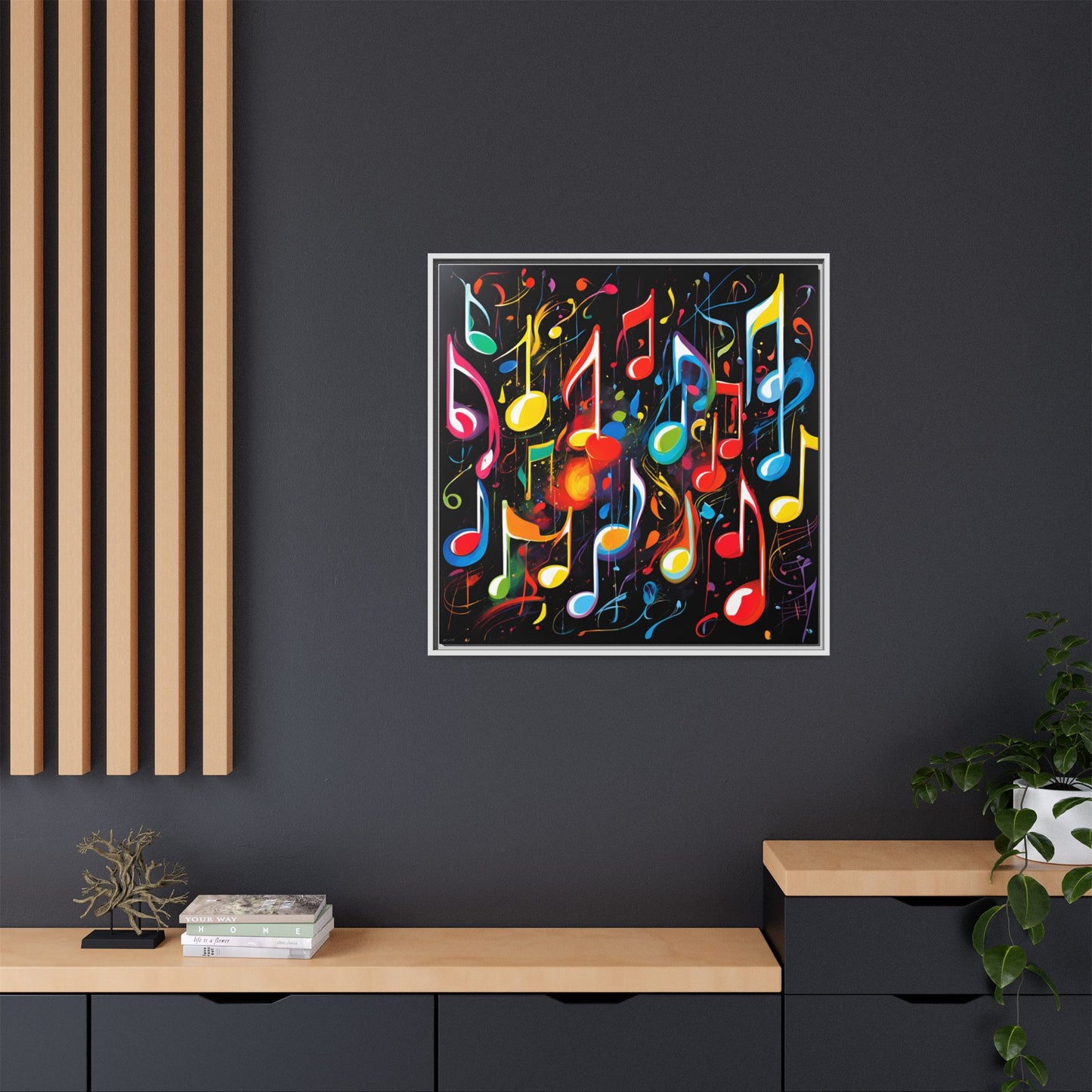 Modern Music-Themed Print Abstract Design Unique Framed Canvas Print Treble Clef Note Wall Art Music Lover Gift Decor 3 frame colors