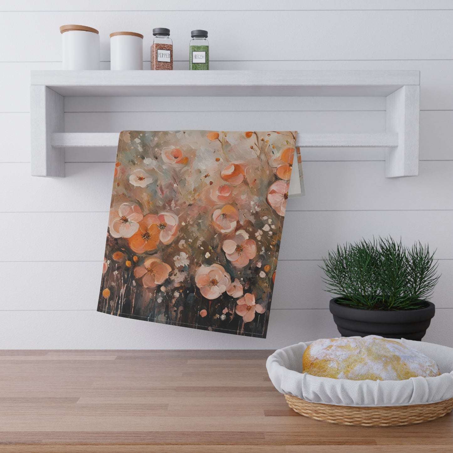 Floral Kitchen Tea Towel Pastel Dish Towel Durable Hand Towel Gift for Flower Lover Whimsical Home Decor Decorative Kitchen Cotton Twill