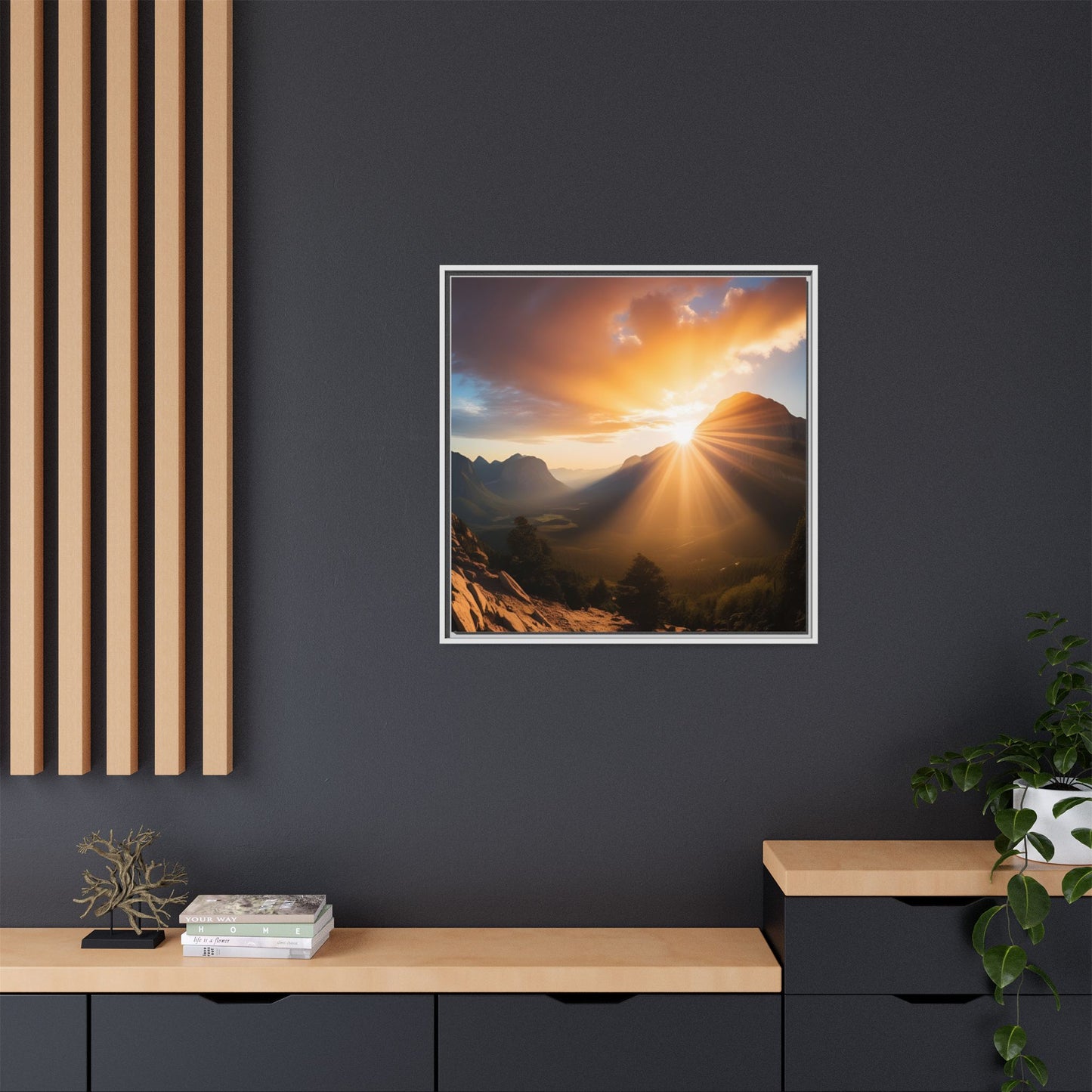 Sunrise in the Mountains Framed Canvas Wall Art Canyon Outdoors Vacation Gift Nature Lover Peaceful Zen Sunset Gift 3 frame colors