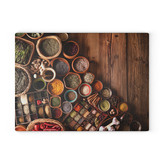 Kitchen Decor Glass Cutting Board Serving Tray with Colorful Spices Design Cutting Board Gift for Home Cook Charcuterie Board