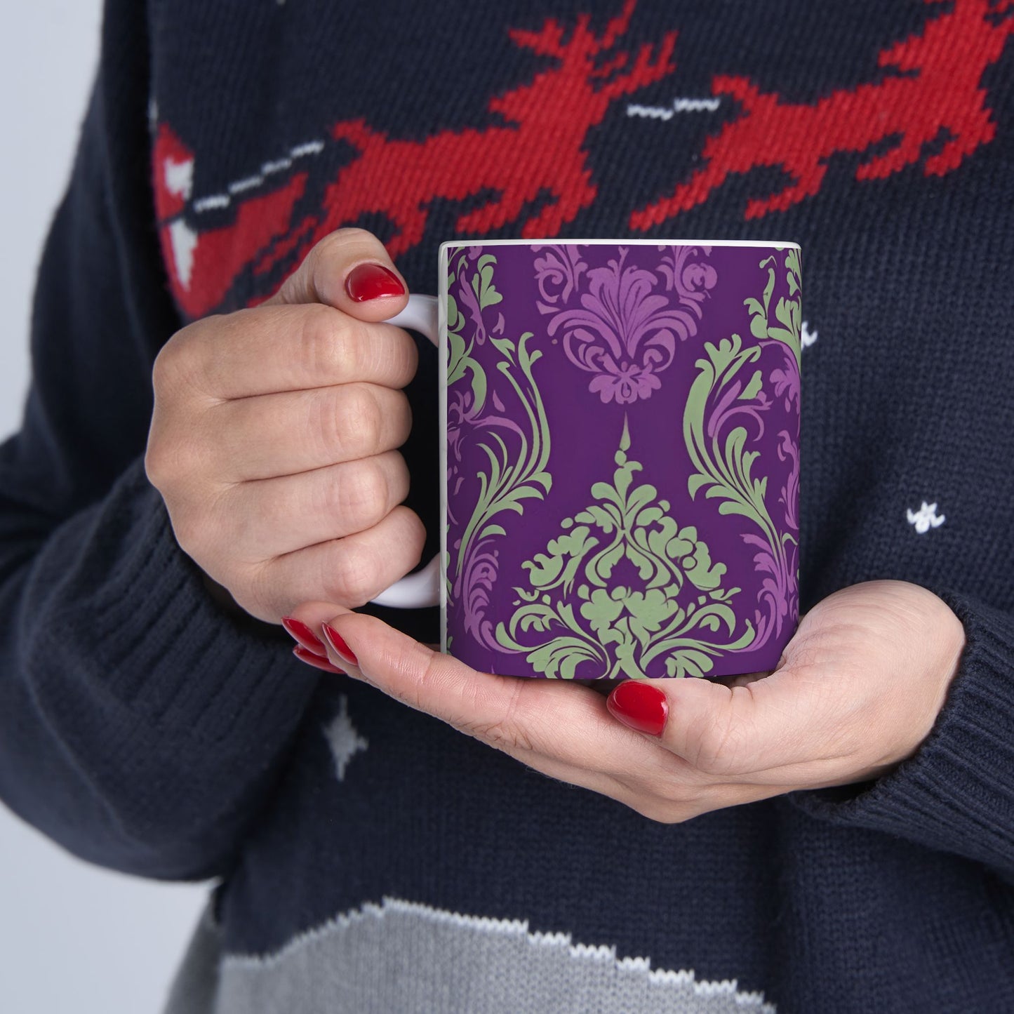 Elegant Damask Pattern Ceramic Mug Vintage Royal Purple Mug