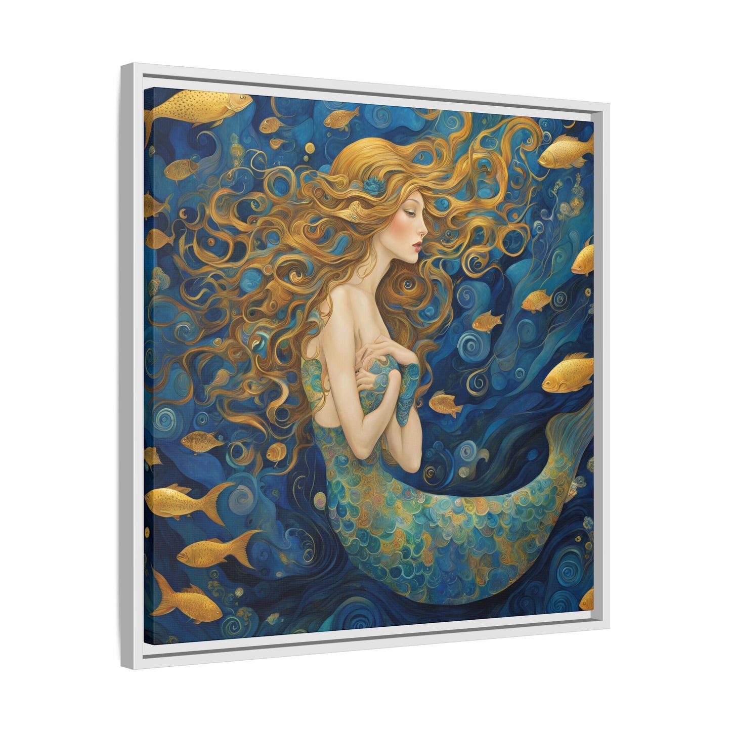 Modern Abstract Mermaid Design Unique Framed Canvas Oceanic Wall Art Underwater Gold Fish Anime Gift Nature Lover Gift 3 frame colors