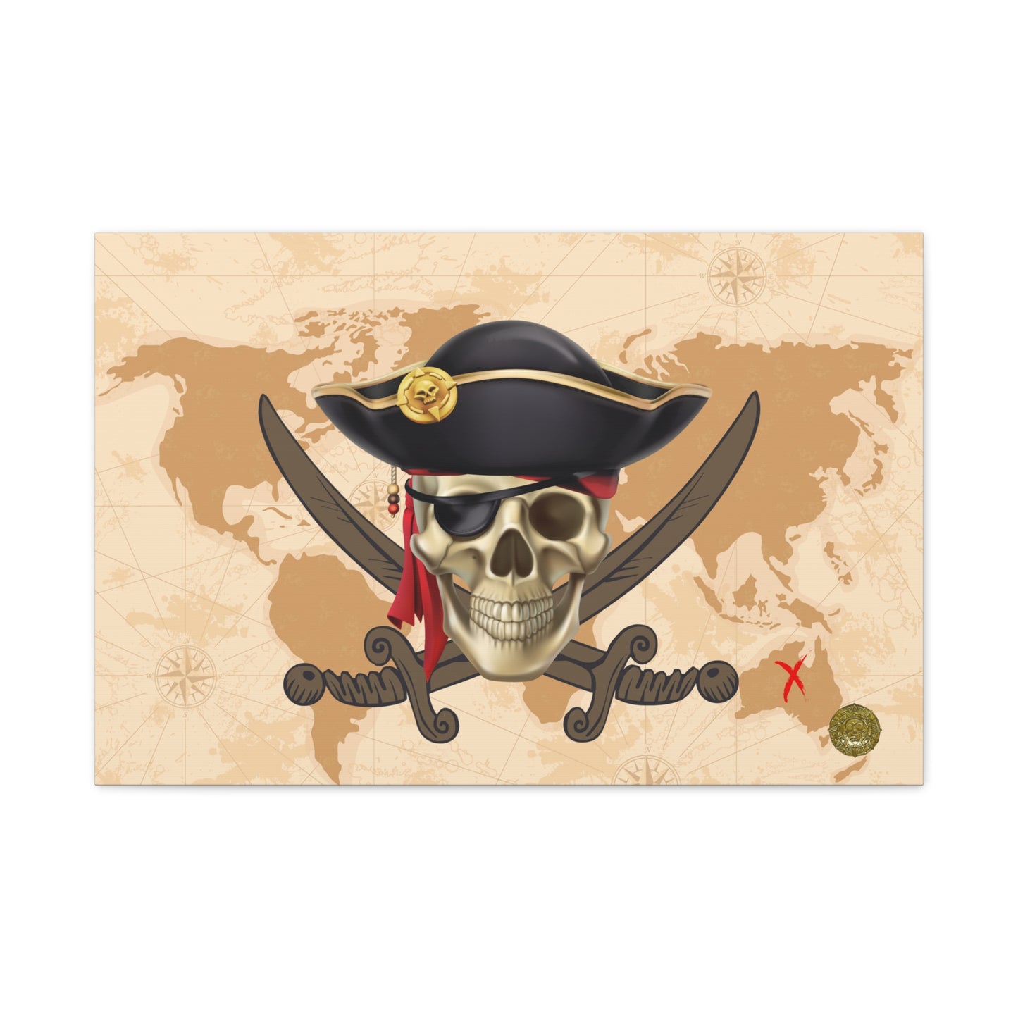 Jolly Roger Pirate Print Wall Art | Matte Canvas, Stretched, 1.25" | Nautical Themed Swords and Skull Anime Print