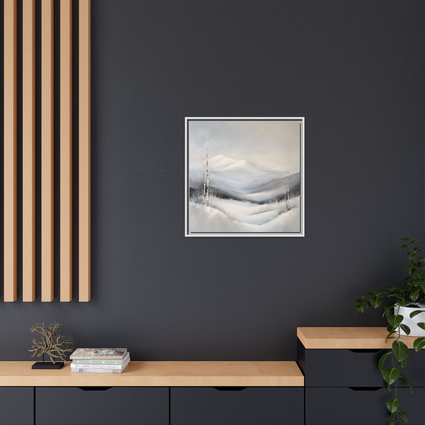 Modern Abstract Mountain Design Unique Framed Canvas Wall Art Snowy Gift Nature Lover Gift 3 frame colors