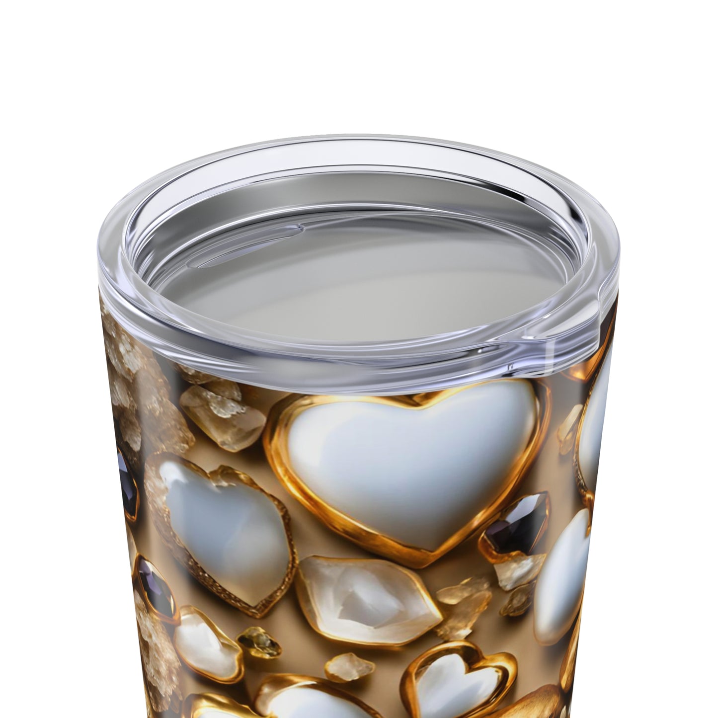 White and Gold Hearts Tumbler Valentine's Gift for Her Love Friendship Gift Tumbler Gemstone Lover Rhinestone Crystal Design Tumbler