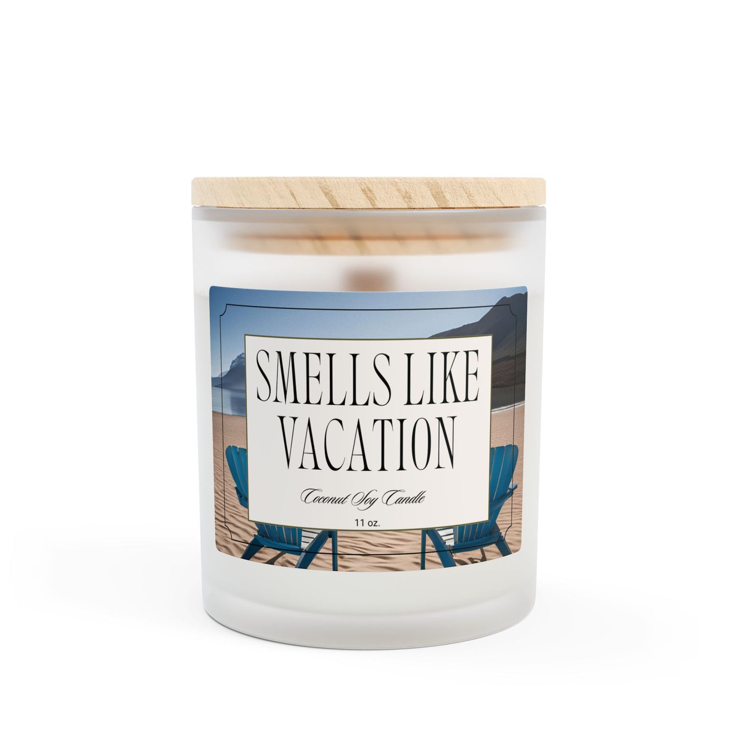 Artisanal Coconut Soy Frosted Glass Candle with Wooden Wick and Raw Maple Lid 11 oz Hand Poured Ocean Beachy Vacation Candle 50 hr burn time