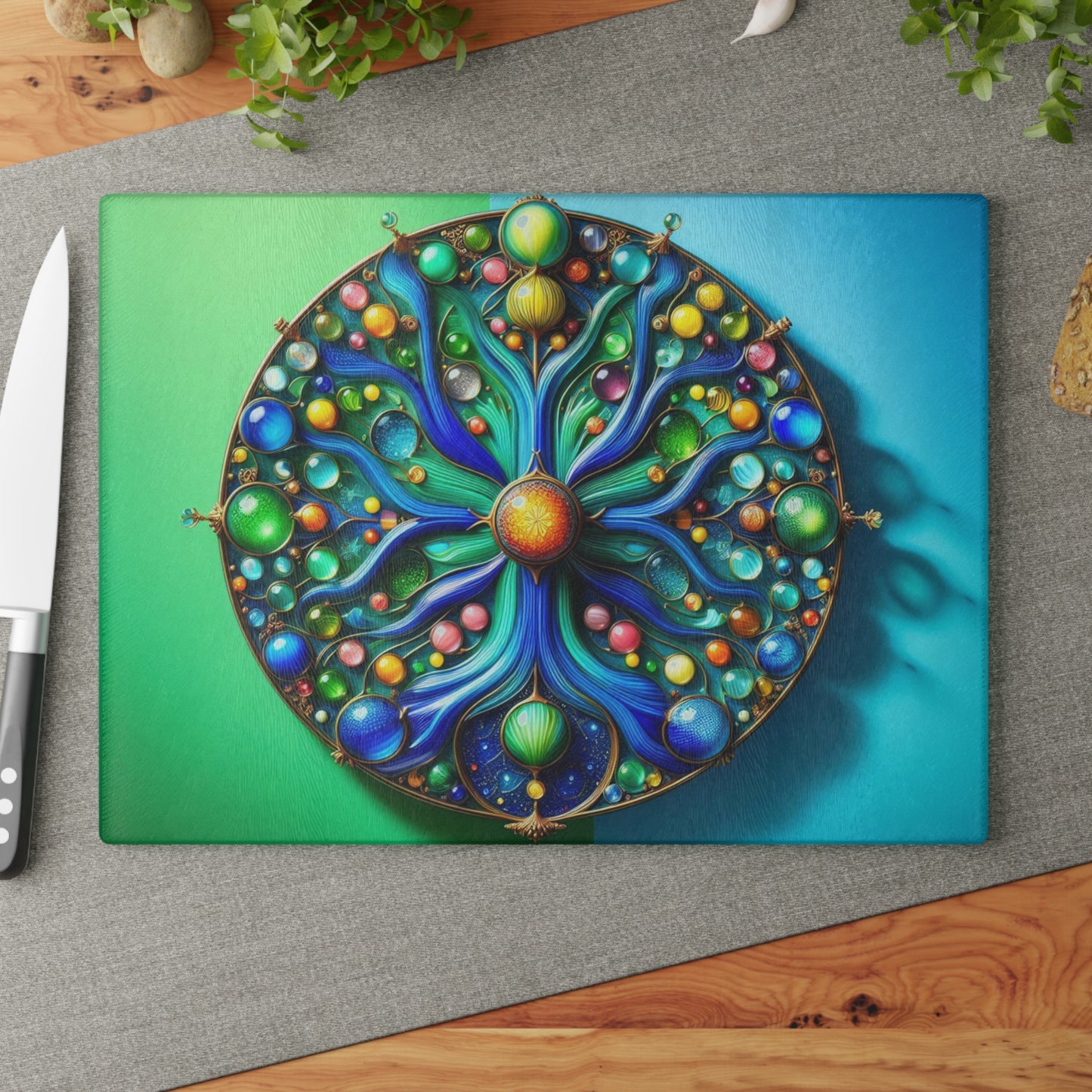 Kitchen Decor Glass Cutting Board Serving Tray with Tree of Life Design Cutting Board Gift for Home Cook Glass Charcuterie Board