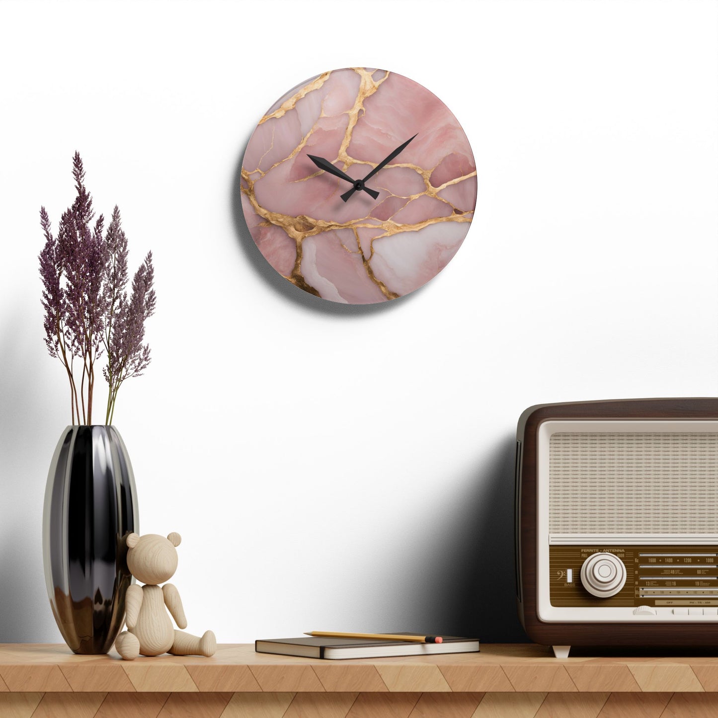 Acrylic Pink Quartz Crystal Geode Inspired Unique Design Acrylic Wall Clock Agate Crystal Lover Gemologist Gift Nature Lover Rock Gift