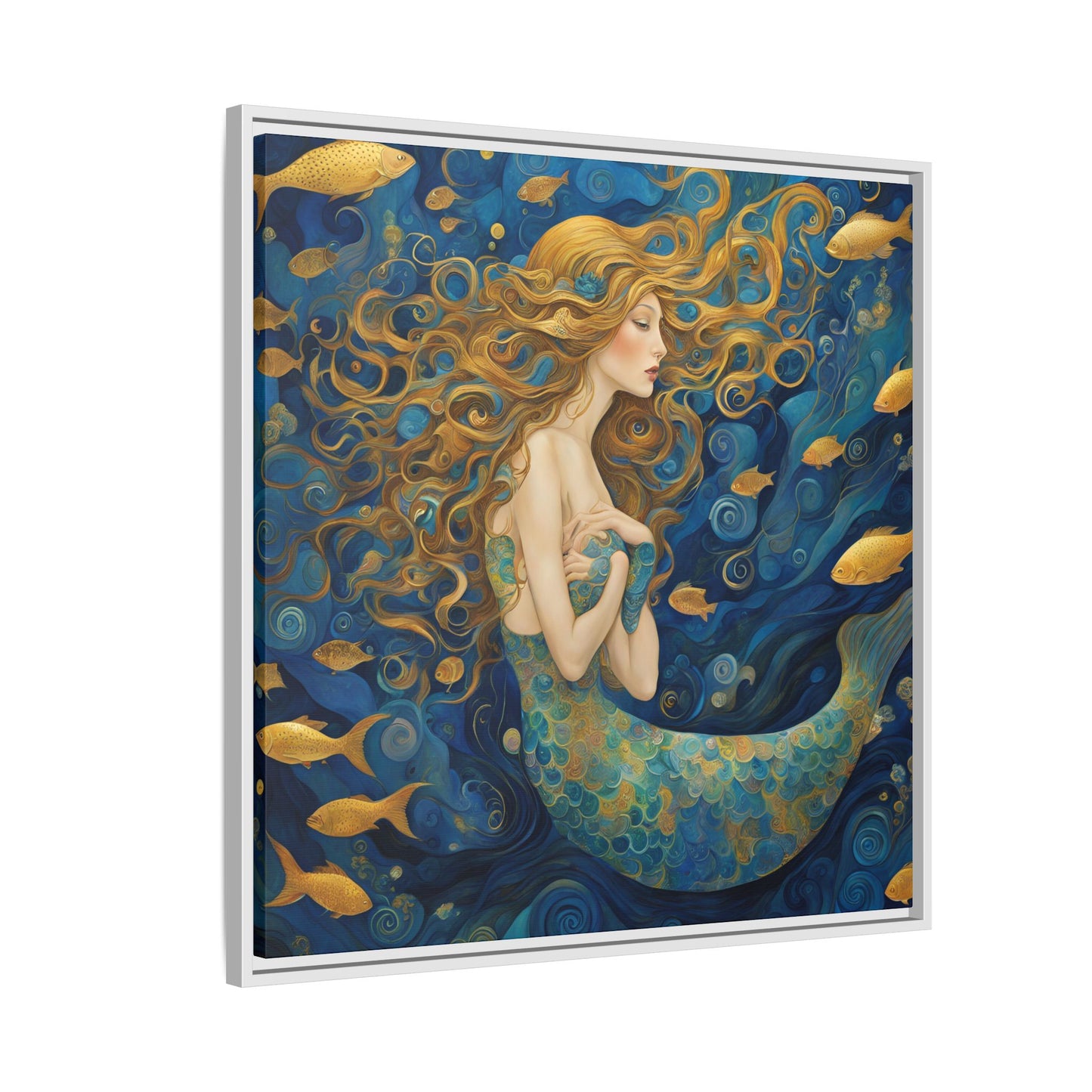 Modern Abstract Mermaid Design Unique Framed Canvas Oceanic Wall Art Underwater Gold Fish Anime Gift Nature Lover Gift 3 frame colors