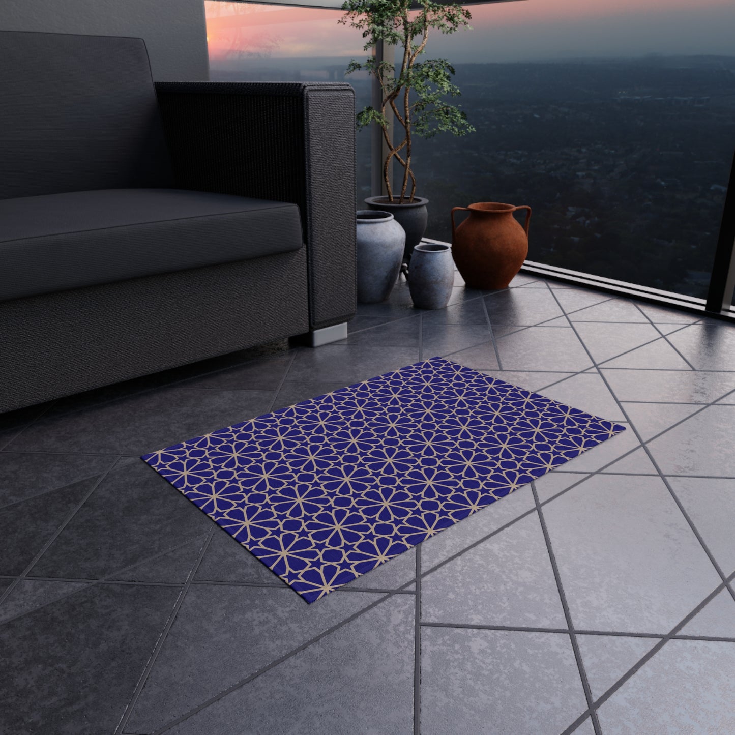Chenille Outdoor Rug with No-Skid Backing Cozy Blue Outdoor Carpet Patio Decor Gazebo Rug Pool Area Decor Outdoor Kitchen Carpet