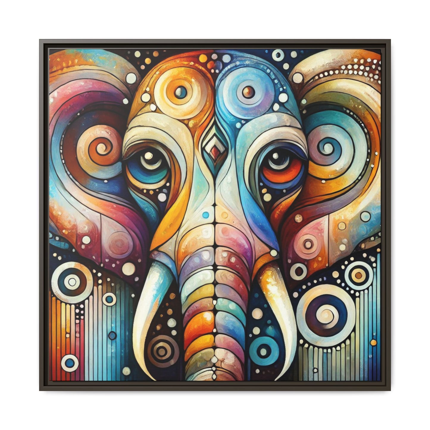 Modern Elephant Face Print Abstract Design Unique Framed Canvas Print African Wall Art Animal Lover Nature Lover Decor 3 frame colors