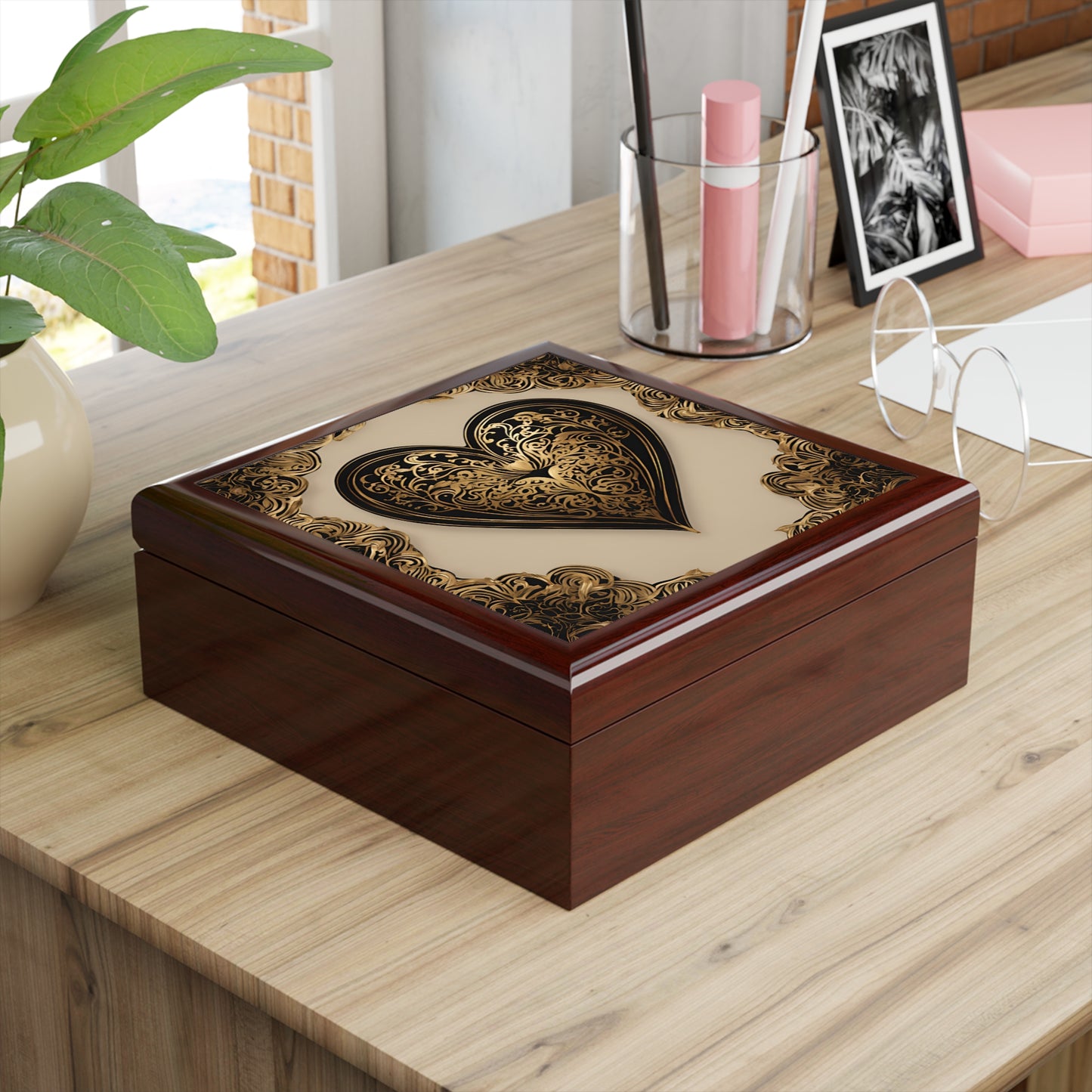 Unique Heart Art Print Design Jewelry Box Trinket Box Bedroom Dresser Decor Vanity Gift Box - 3 colors to choose from