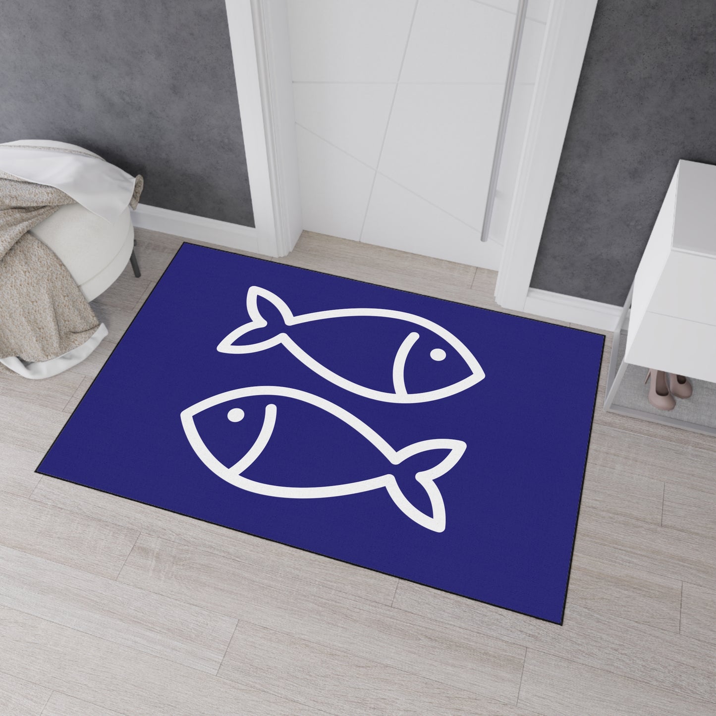 Decorative Heavy Duty Non-Slip Floor Mat Stylish Design Perfect for Entryway Kitchen Décor Blue Fish Design Rug Bathroom Mat