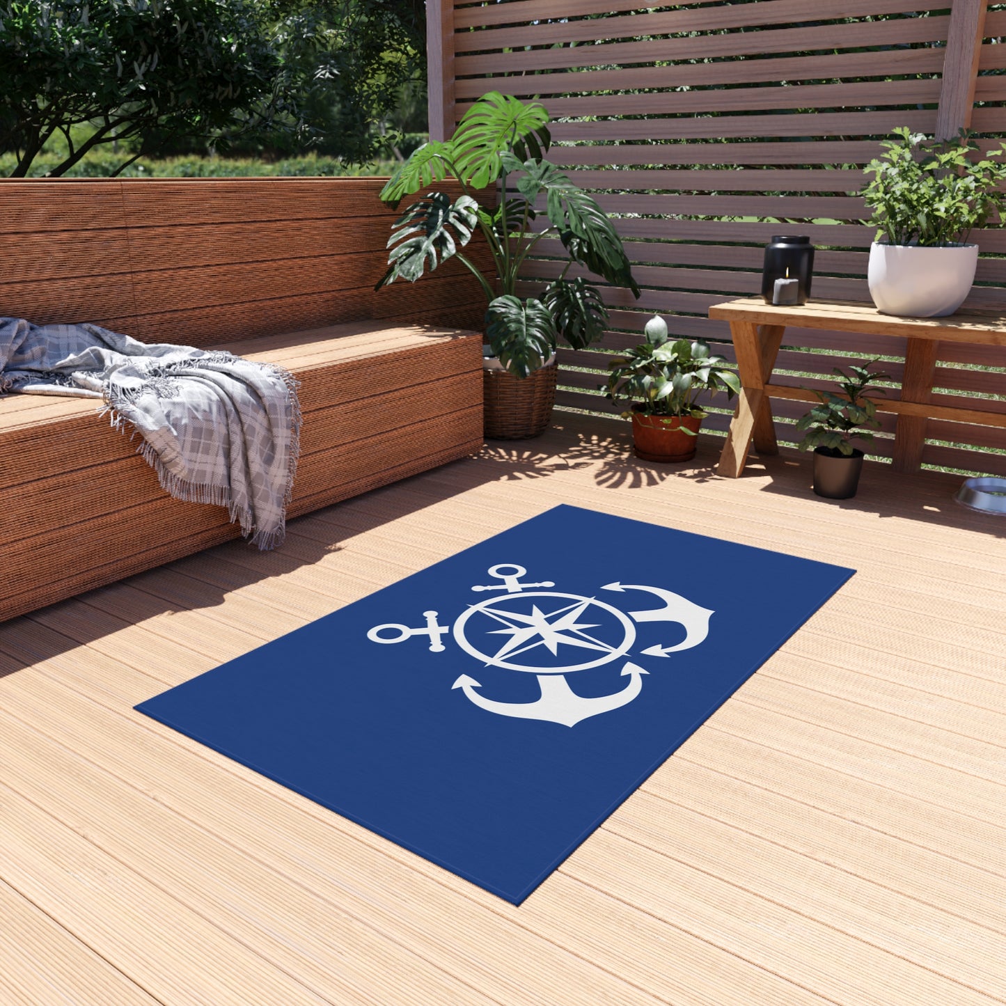 Anchor Design Chenille Outdoor Rug with No-Skid Backing Cozy Outdoor Patio Carpet Oceanic Decor Gazebo Rug Pool Area Decor Kitchen Carpet