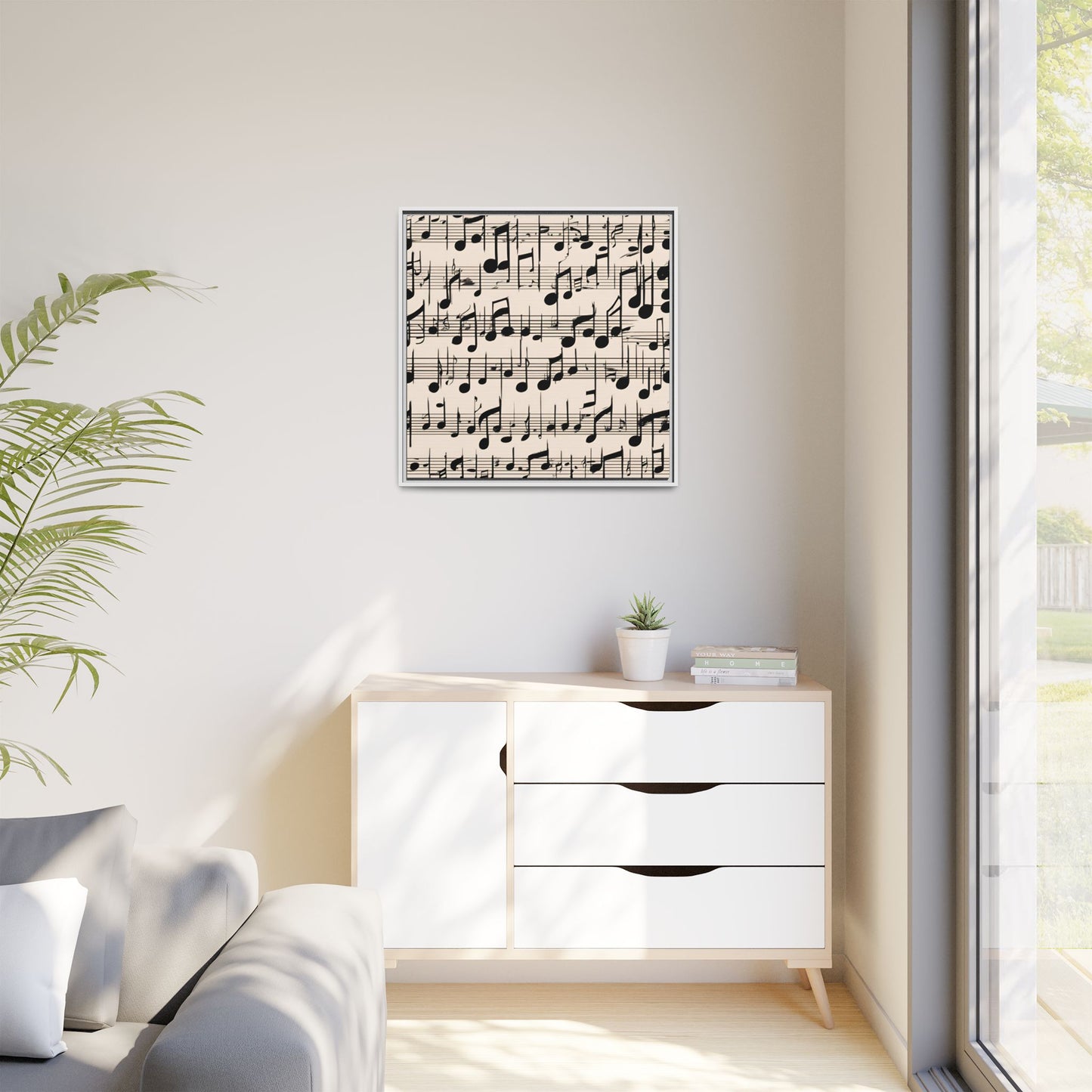 Music-Themed Print Abstract Sheet Music Design Unique Framed Canvas Print Treble Clef Note Wall Art Music Lover Gift Decor 3 frame colors